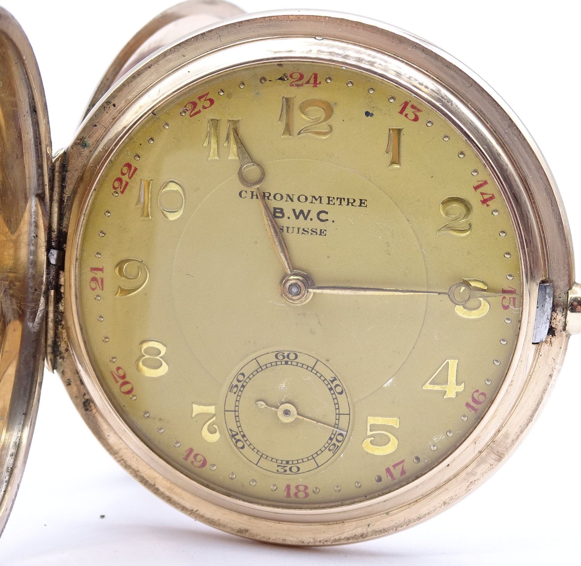Herren Taschenuhr B.W.C. Chronometre, mechanisch, Krone fehlt, Funktion nicht überprüft, D. 49mm, B - Bild 2 aus 6