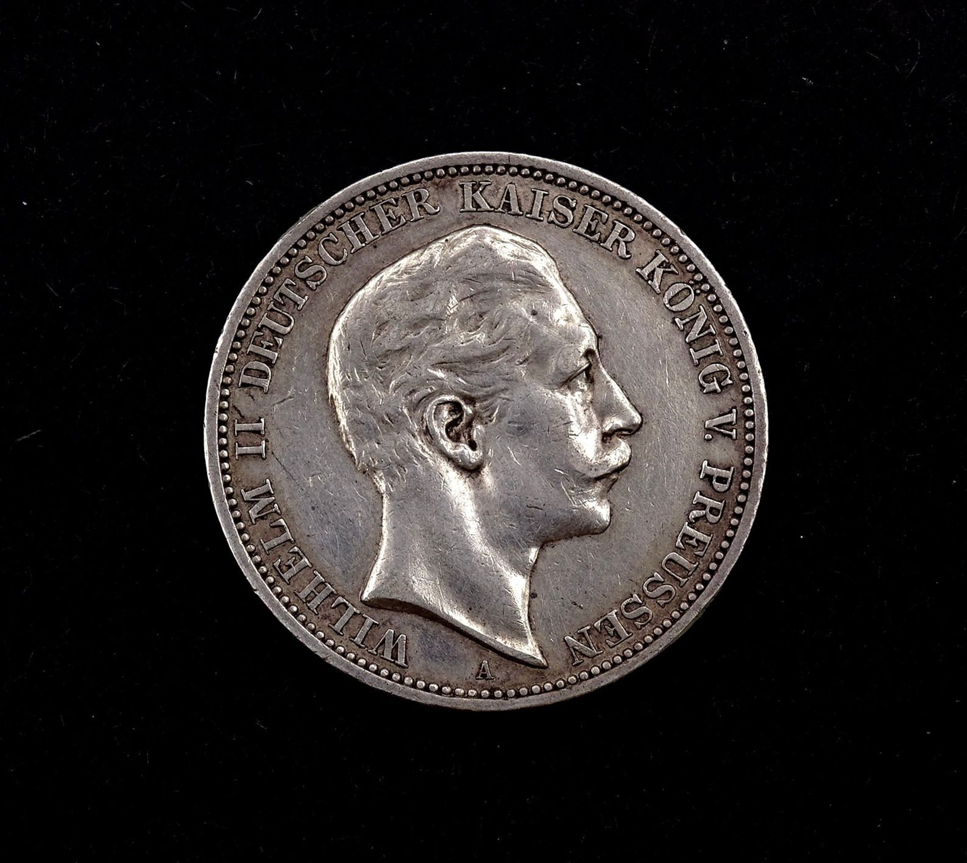 Drei Mark 1908 Deutsches Reich Wilhelm II Deutscher Kaiser König v. Preussen A, D. 33mm, 16,58g.