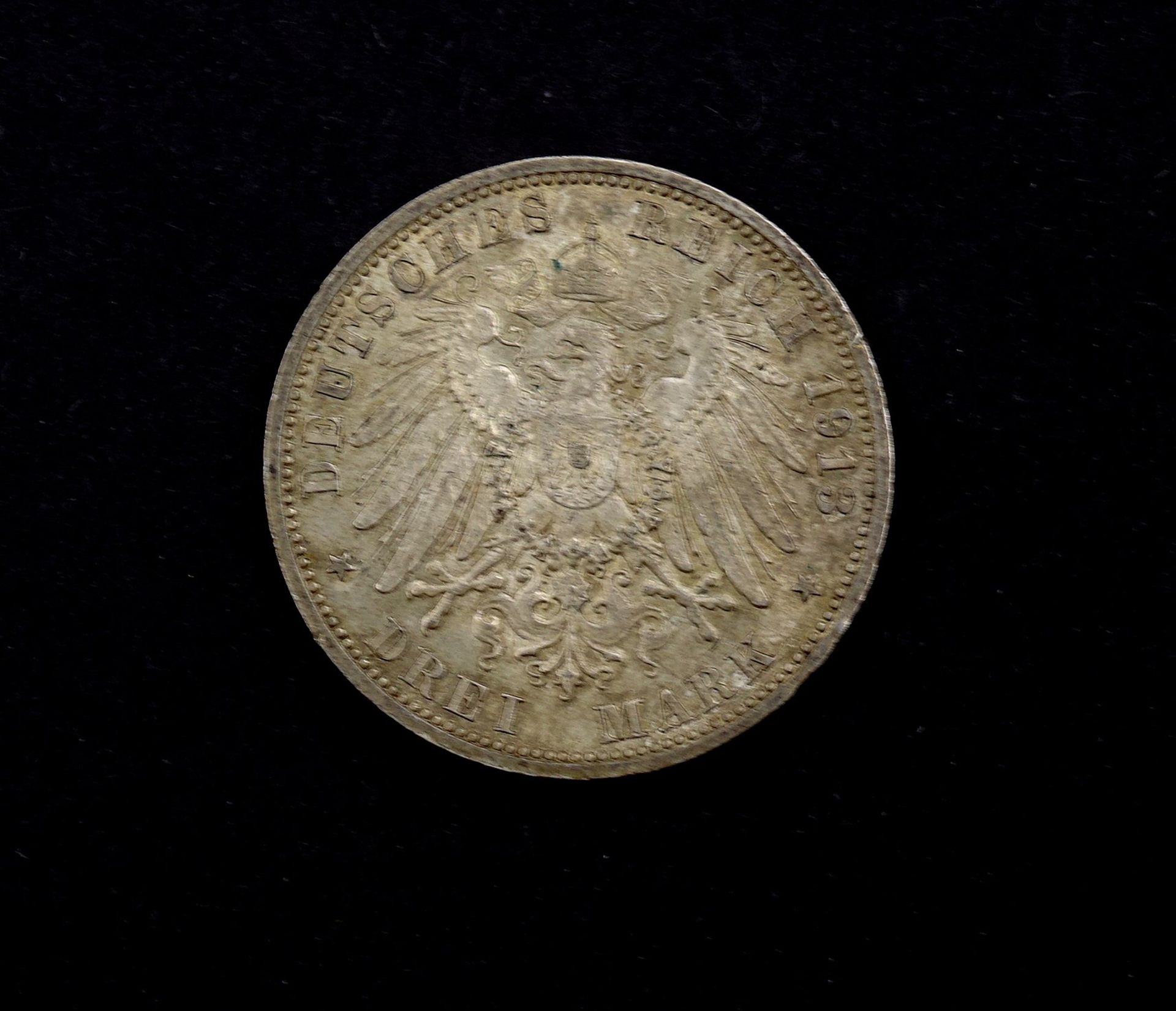 Drei Mark 1913 Deutsches Reich Wilhelm II Deutscher Kaiser König v. Preussen A, D. 33mm, 16,61g.