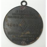 Medaille 12. Deutsches Sängerbundesfest, 75 Jahre Sängerbund, Breslau 1937, Eisenguss geschwärzt, Ø