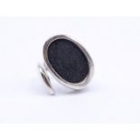 Silber Ring mit einen schwarzen Stein, Sterling Silber 0.925, 11,1g.RG 54