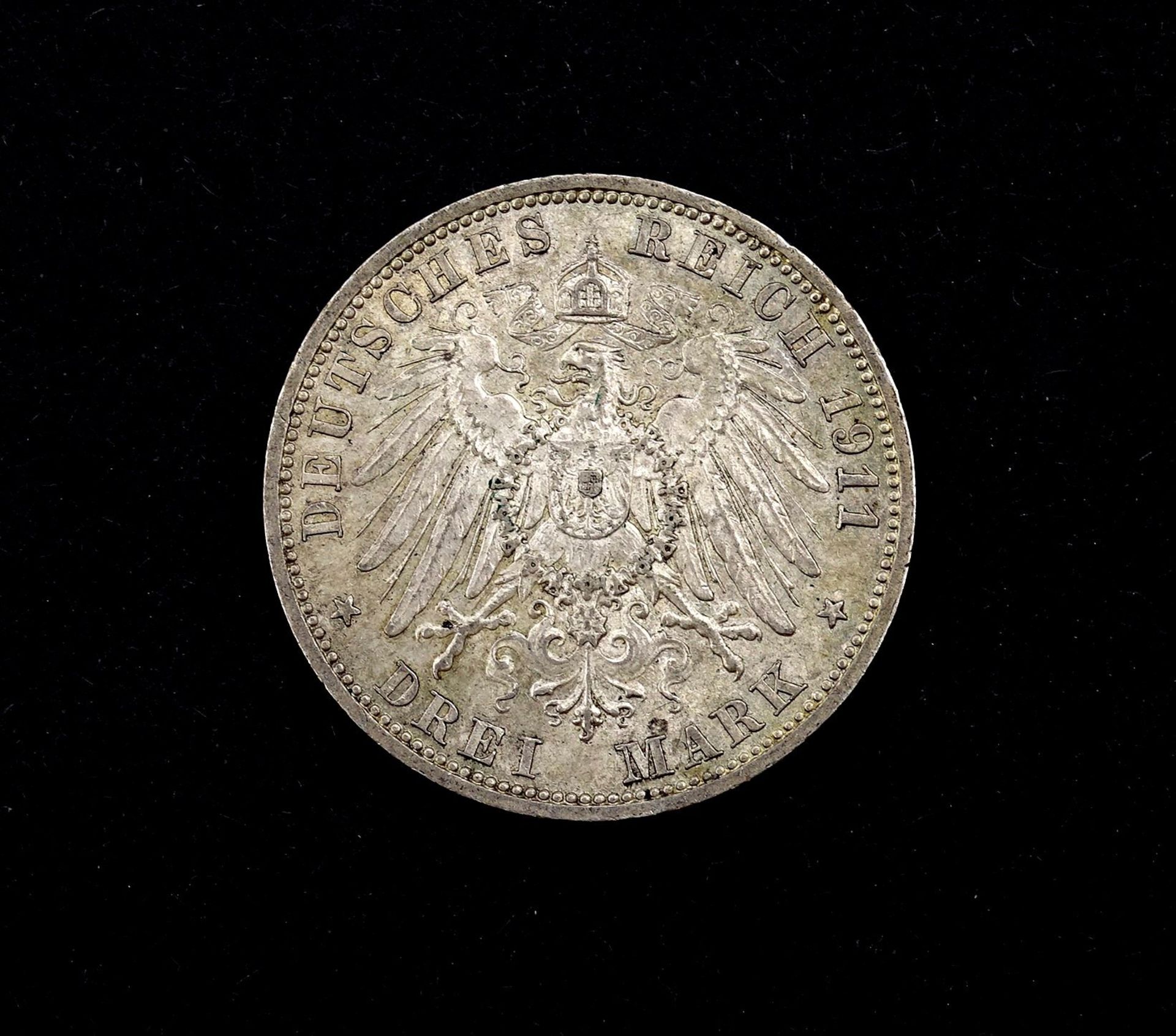 Drei Mark 1911 Deutsches Reich Wilhelm II Deutscher Kaiser König v. Preussen A, D. 33mm, 16,63g.
