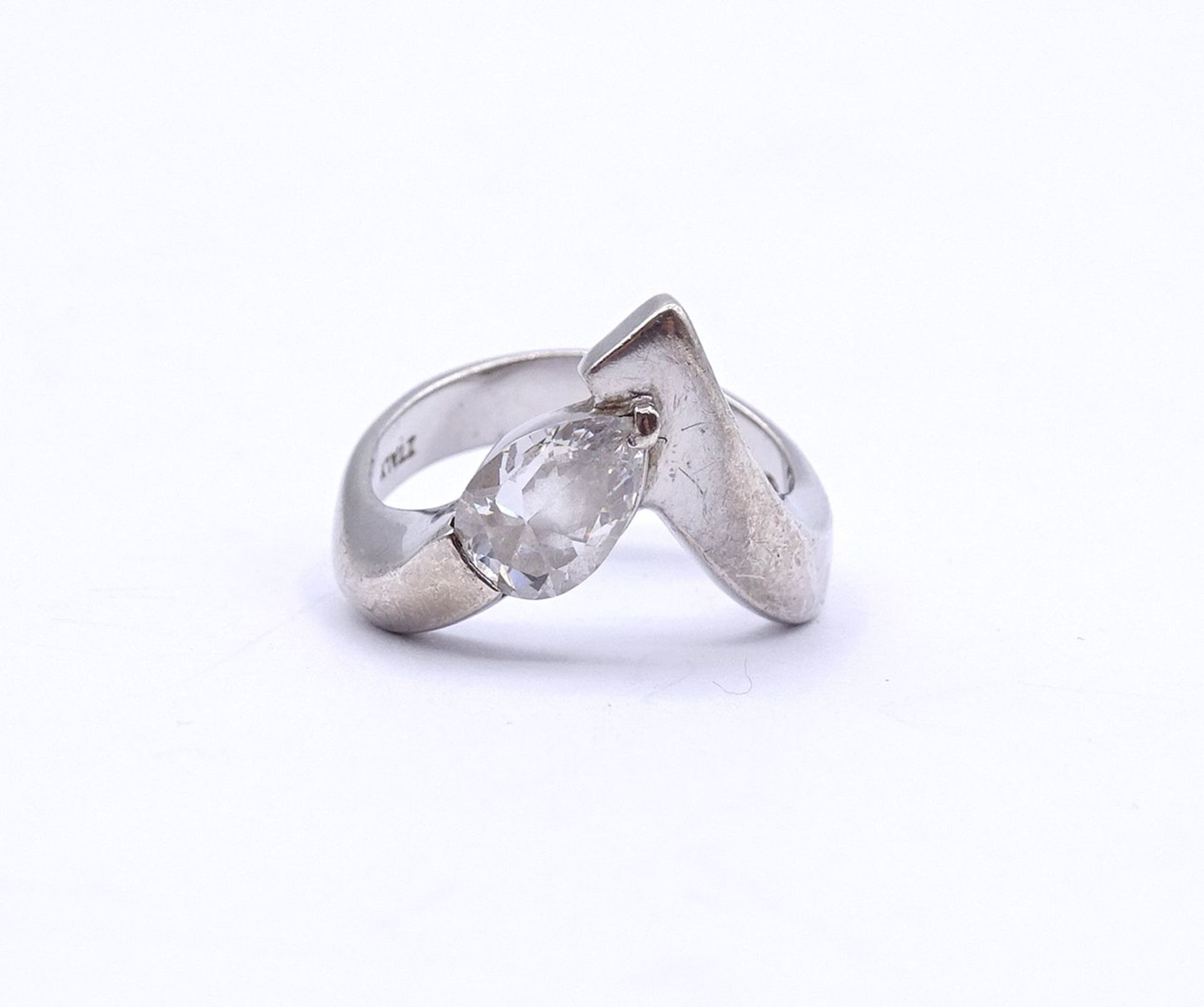 Sterling Silber Ring mit einen klaren Stein, 0.925, 5,0g., RG 54