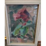 unleserl. signiert (hansing?) "Blumen in Topf", Aquarell, ger/Glas, RG 56x40 cm