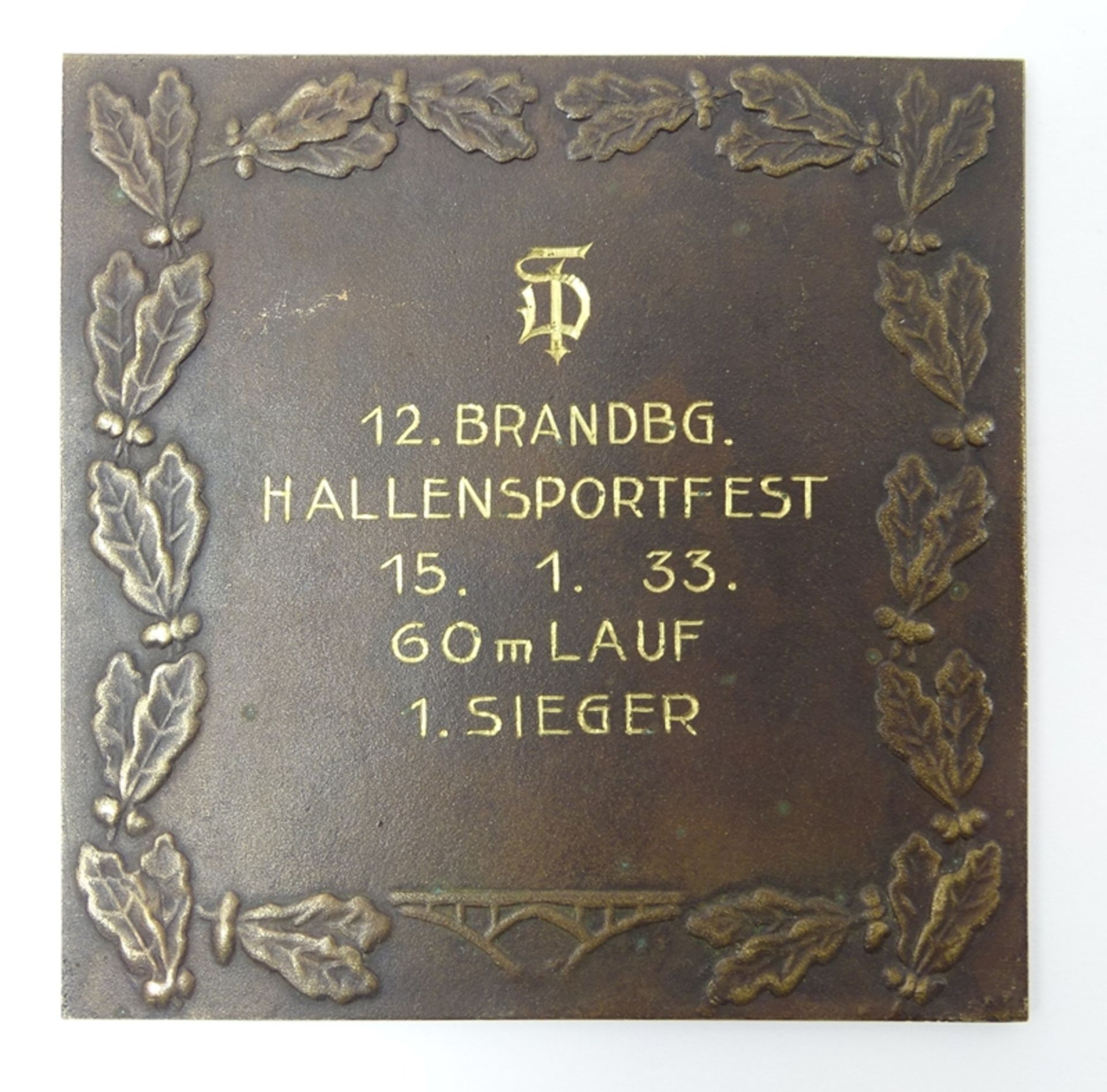 Siegerauszeichnung 12. Brandenburger Hallensportfest 1933, Bronze, Entwurf v. Oskar Glöckler, - Bild 2 aus 2