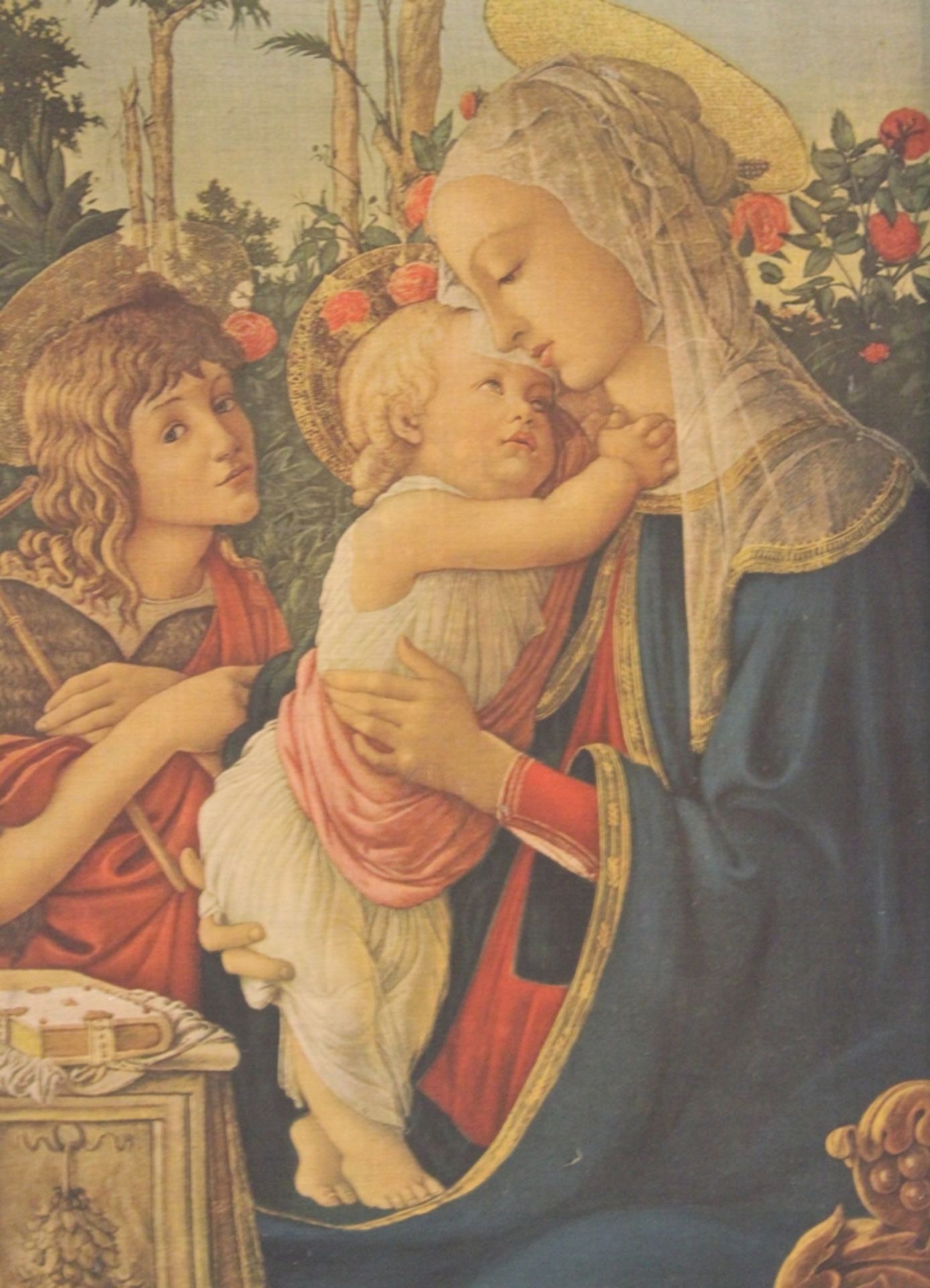 Kunstdruck nach Botticelli, Madonna, älter, gerahmt, RG 60 x 46cm.