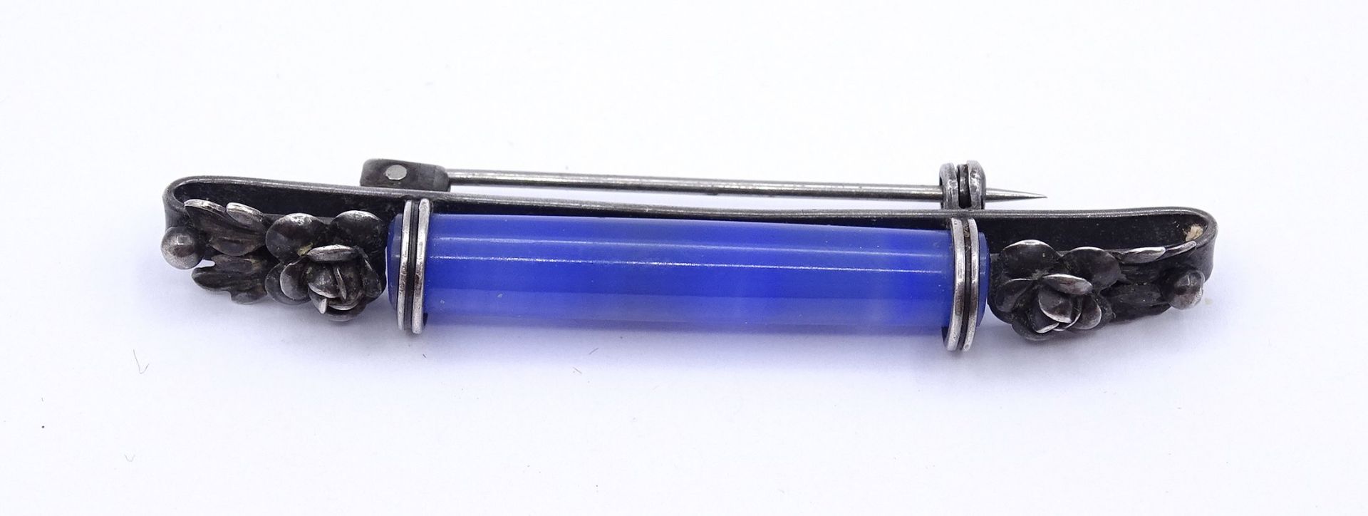 Designer Brosche WL - 900er Silber mit blauen Stein,L. 5,8cm, 6,3g. - Bild 2 aus 4