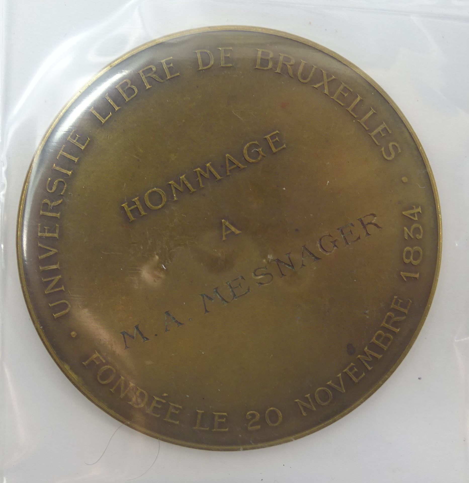 Bronzemedaille Université Libre de Bruxelles Hommage a M. A. Mesnager, Entwurf G. de Vreese, Ø 6,5  - Bild 2 aus 2