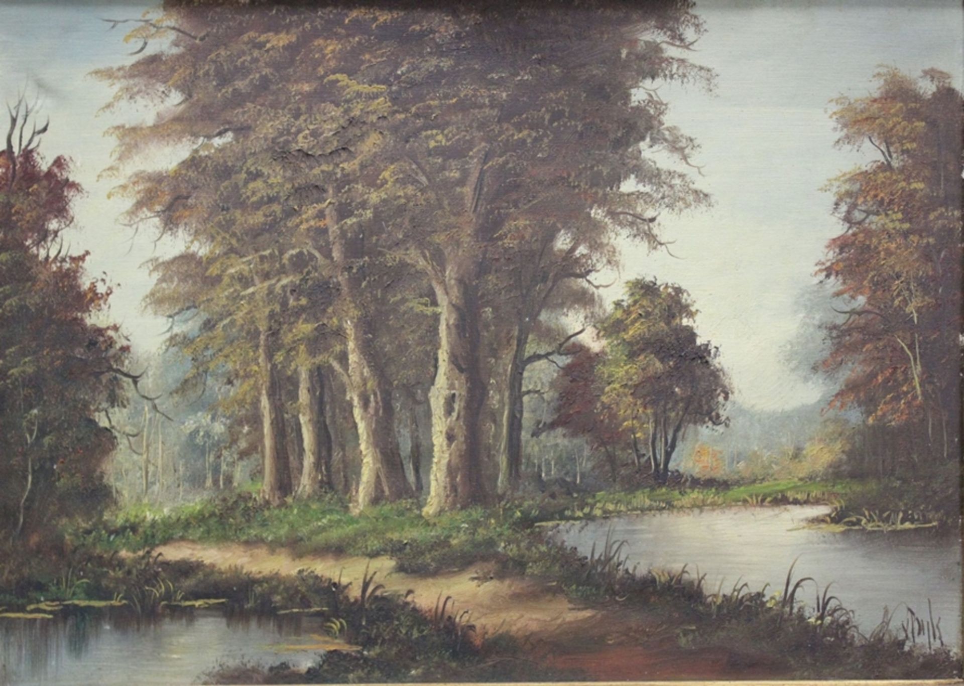 unleserl.signierte  Waldlandschaft, Öl/Leinwand, gerahmt, RG 69 x 88cm.