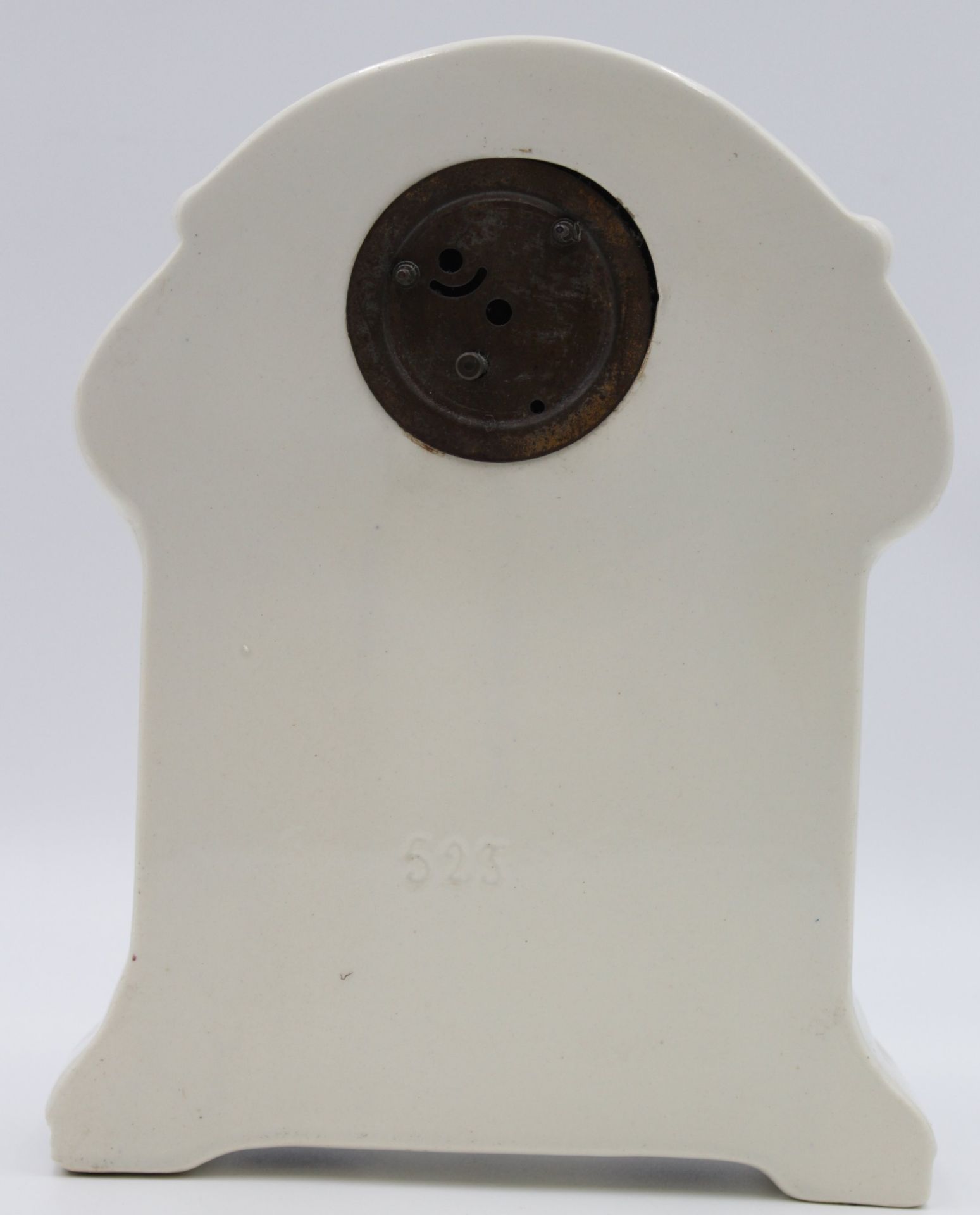 Tischuhr um 1920, Keramikgehäuse, gemarkt, wohl England, Werk steht, H-28cm B-22cm T-7,5cm. - Bild 3 aus 5
