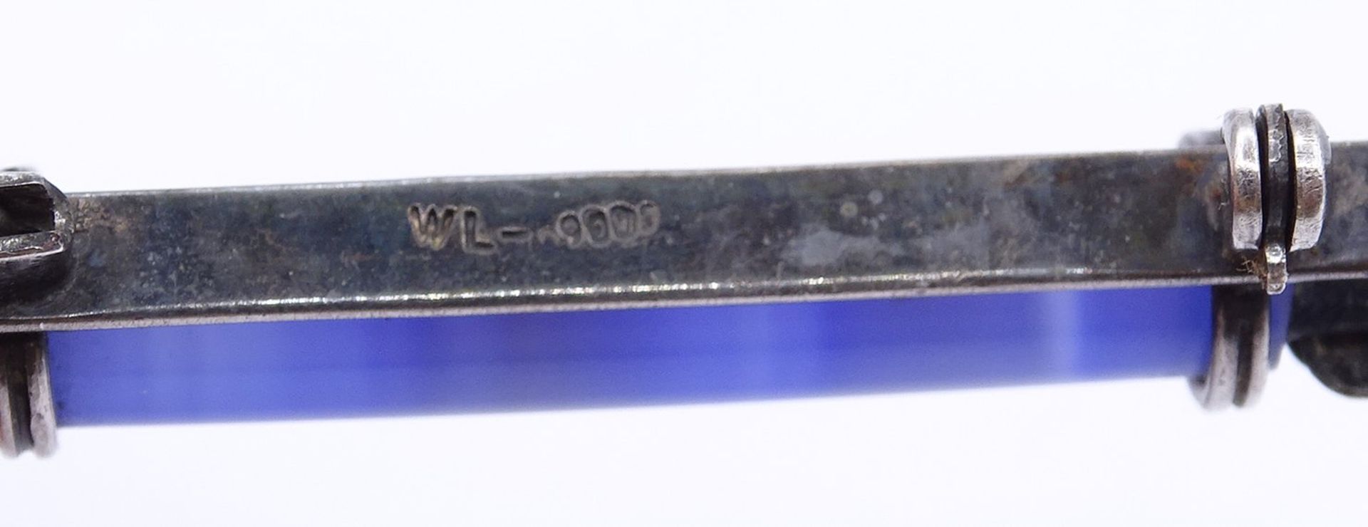 Designer Brosche WL - 900er Silber mit blauen Stein,L. 5,8cm, 6,3g. - Bild 4 aus 4