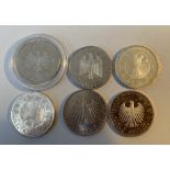 6x 10 Euro Münzen, 2002, 2003, 2012, 2013, 2013, 2014