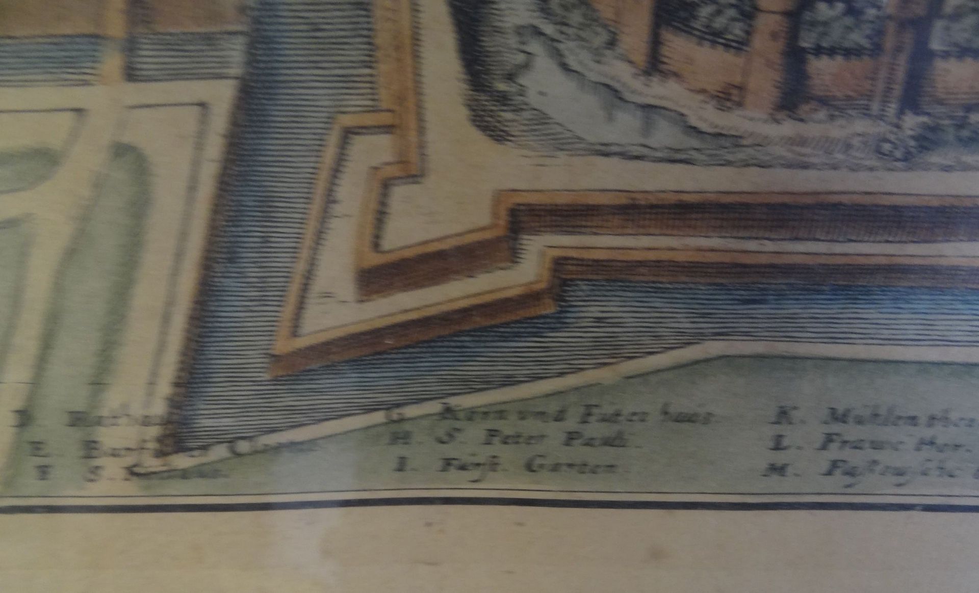 grosser Stadtplan von "Stettinum" von 1705, coloriert, ger/Glas, RG 61x85 cm - Bild 7 aus 8