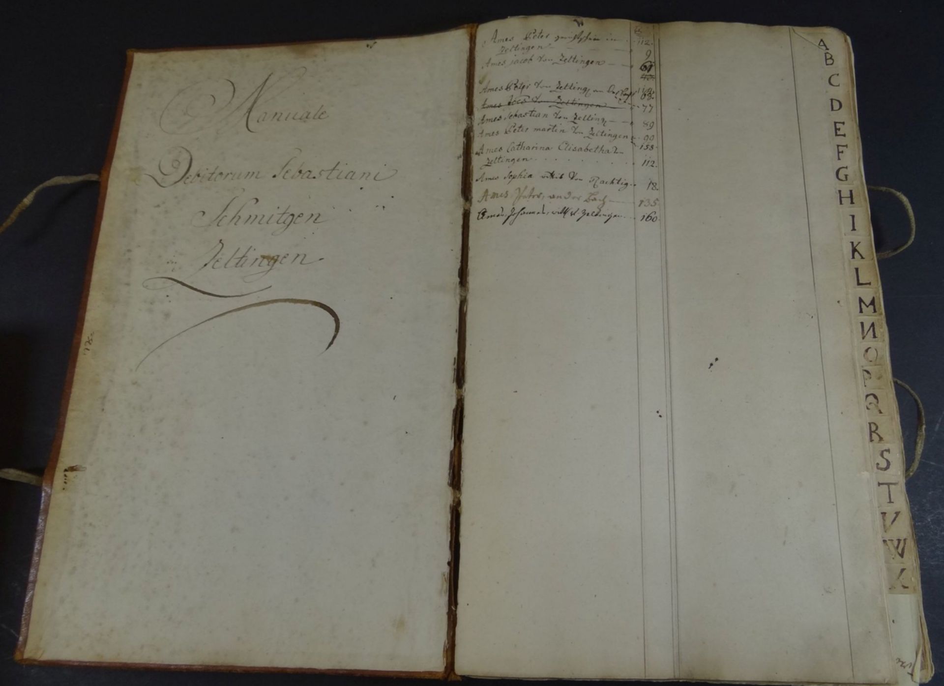 Register " Manuale Debitorium  Sebastiani Schmittger, Zeltingen", ab ca. 1750,letzter Eintrag 1821, - Bild 2 aus 6