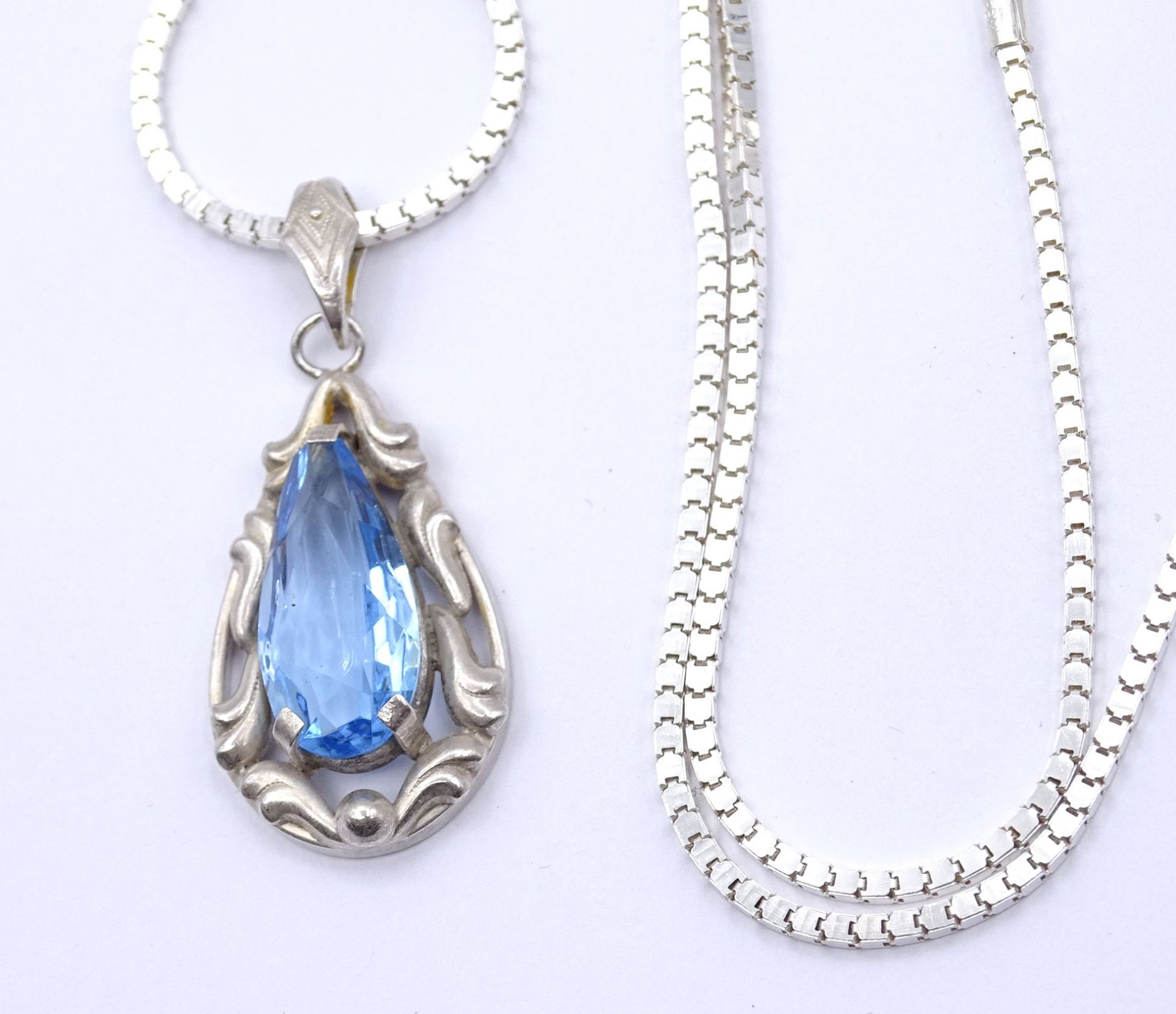 Halskette mit einen blauen Edelstein Anhänger, Sterling Silber 0.925 L. 48cm, 7,9g. - Bild 3 aus 7