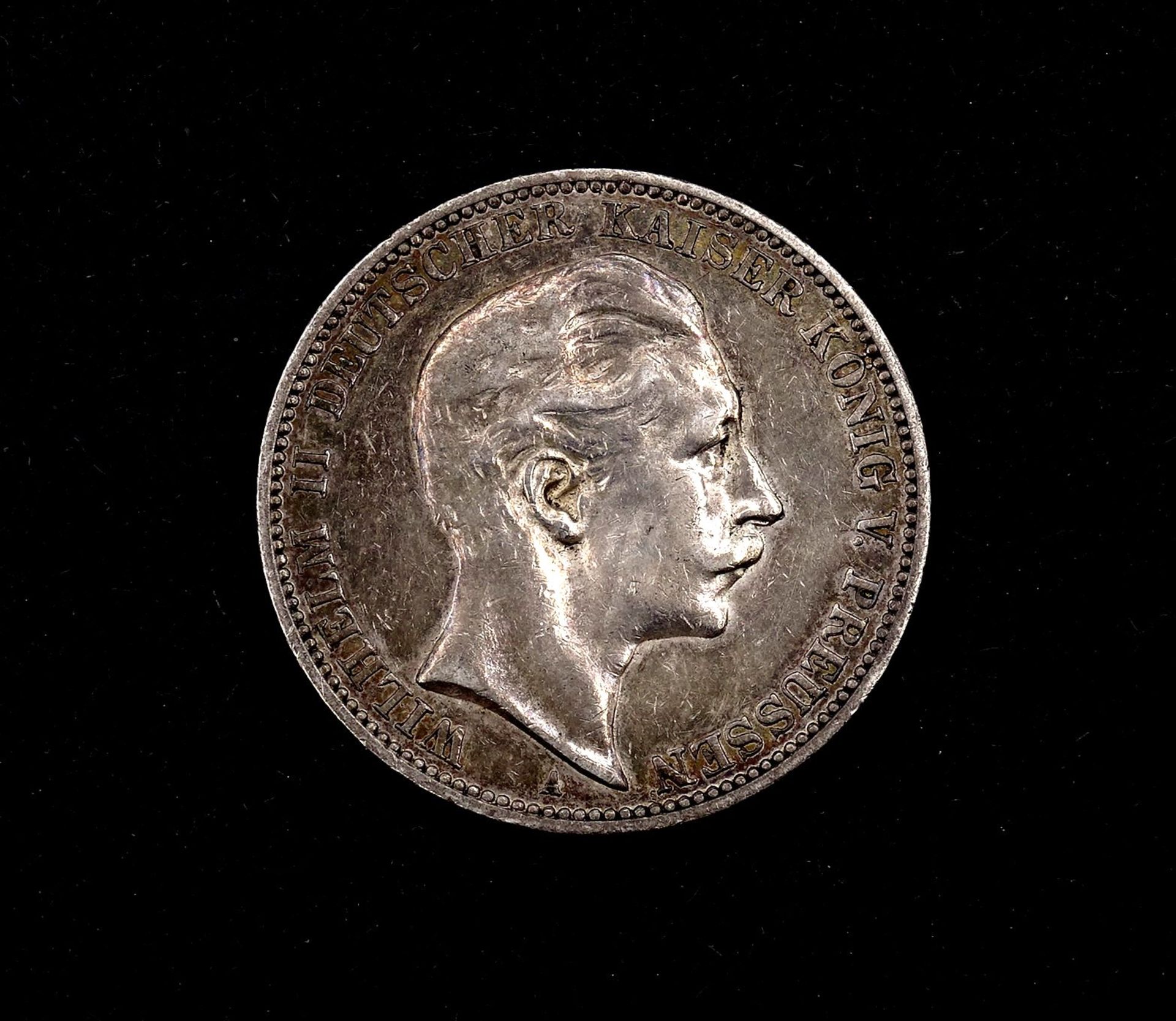 Drei Mark 1910 Deutsches Reich Wilhelm II Deutscher Kaiser König v. Preussen A, D. 33mm, 16,59g. - Bild 2 aus 2