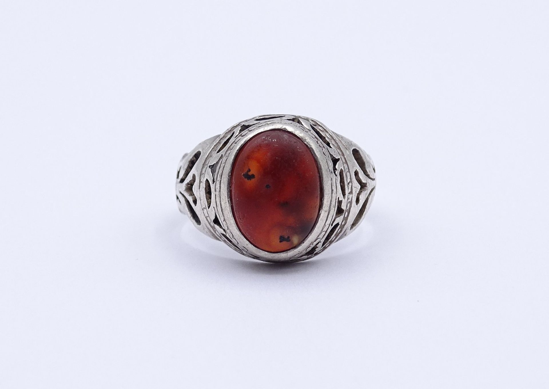 Silber Ring mit Bernstein Cabochon, 5,9g., RG 59