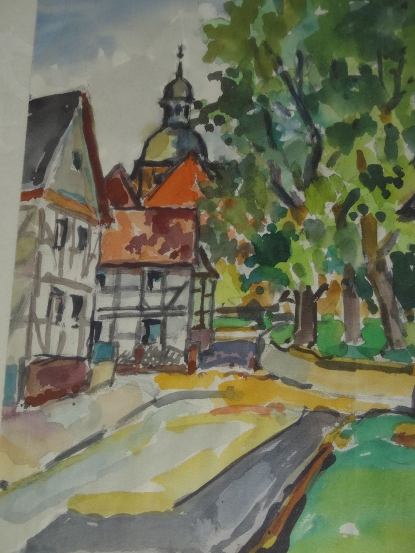 anonyme Dorfstrasse, Aquarell, ger/Glas, RG 67x52 cm - Bild 3 aus 3