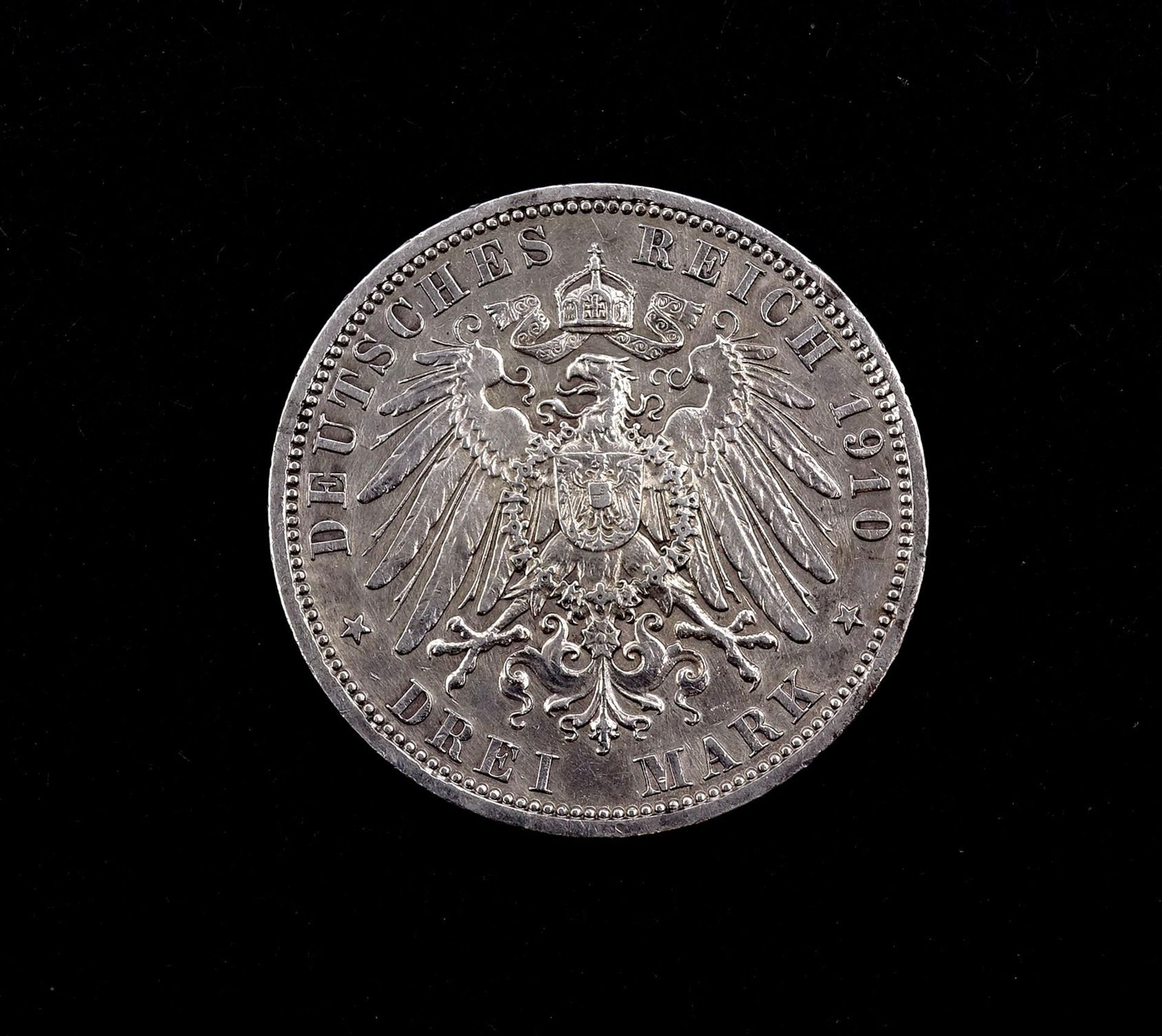 Drei Mark 1910 Deutsches Reich Wilhelm II Deutscher Kaiser König v. Preussen A, D. 33mm, 16,59g. - Bild 2 aus 2