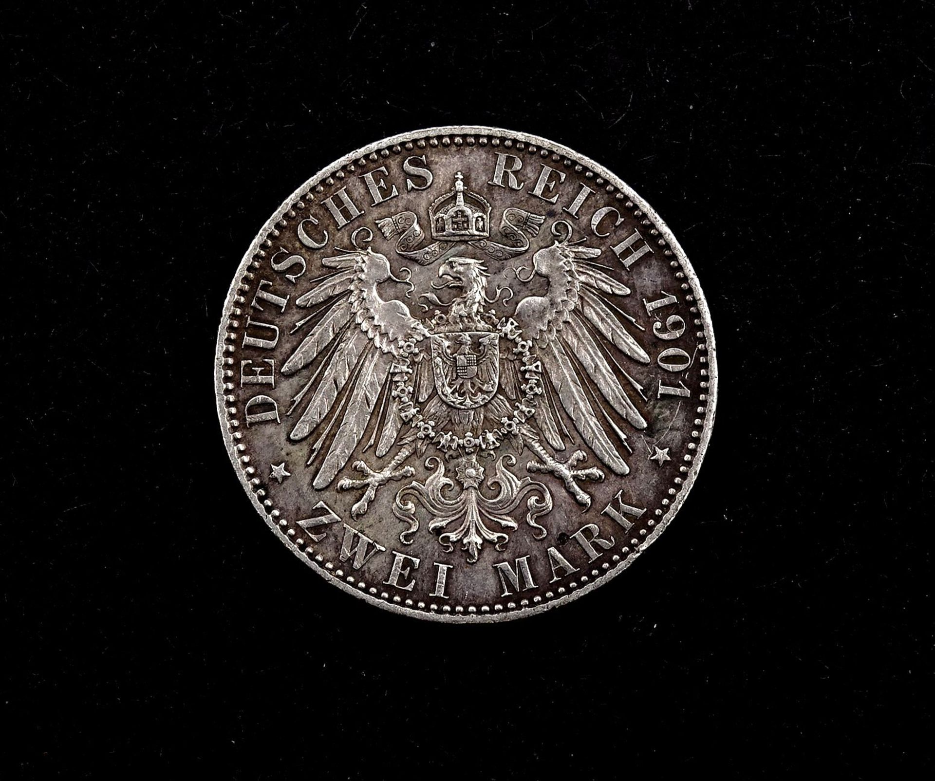Zwei Mark 1901 Deutsches Reich , Friedrich I und Wilhelm II, D. 28mm, 11,08g. - Bild 2 aus 2
