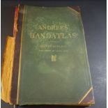 Andrees Handatlas, 3.Auflage 1896, Buchrücken beschädigt und Deckel lose, 45x30 cm