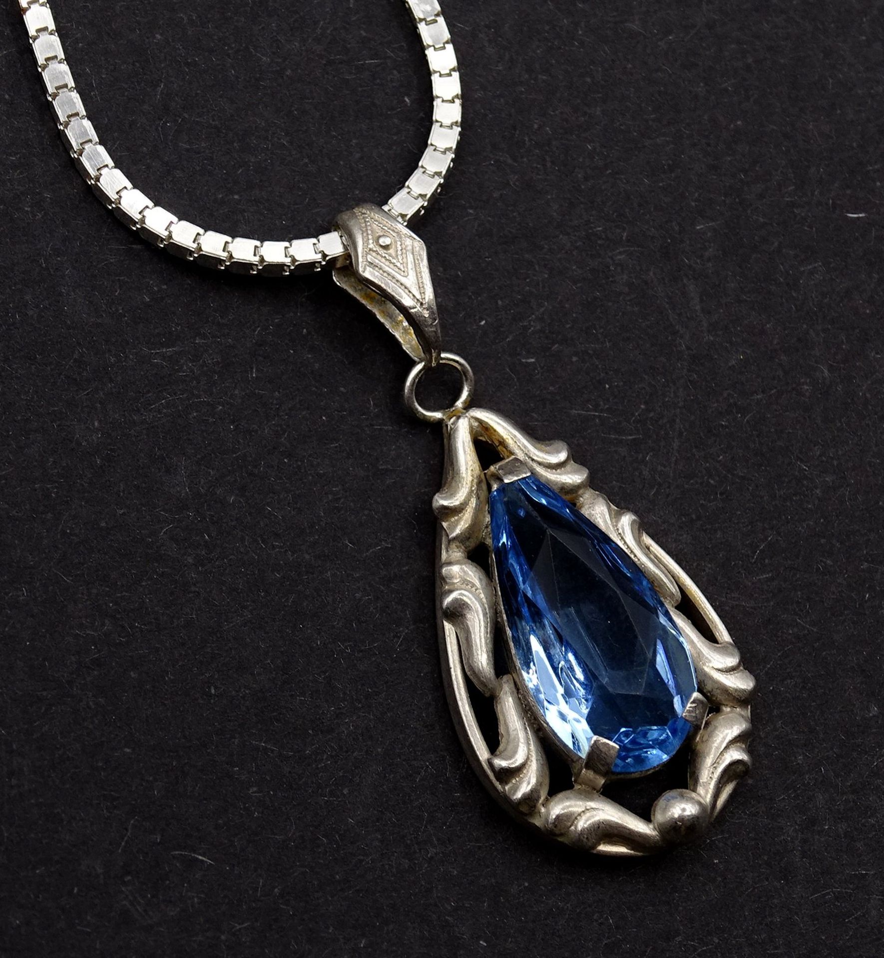 Halskette mit einen blauen Edelstein Anhänger, Sterling Silber 0.925 L. 48cm, 7,9g. - Bild 6 aus 7