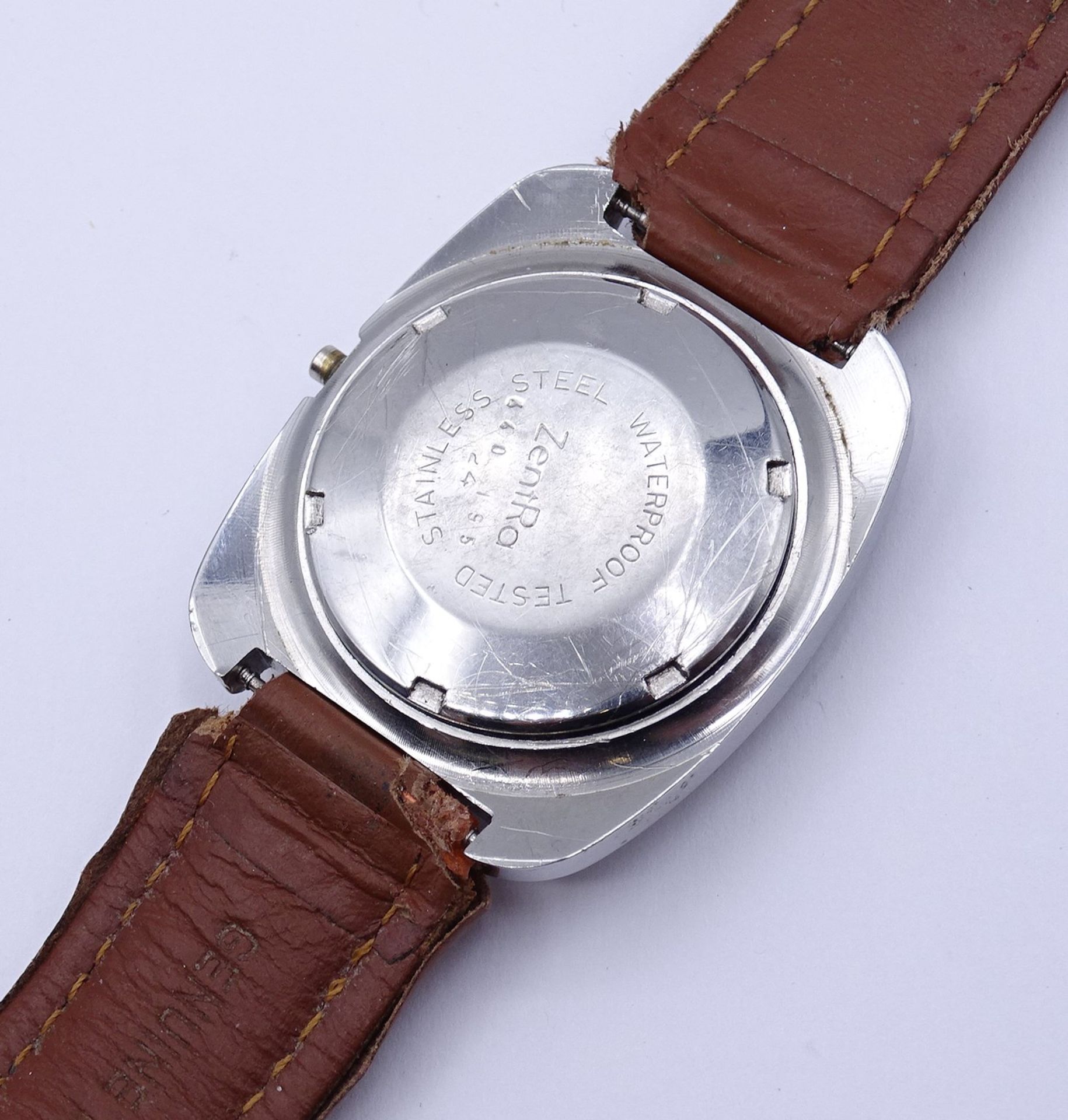 Herren Armbanduhr ZENTRA, mechanisch, Funktion nicht überprüft (Krone fehlt), Gehäuse 36x36mm - Bild 3 aus 5