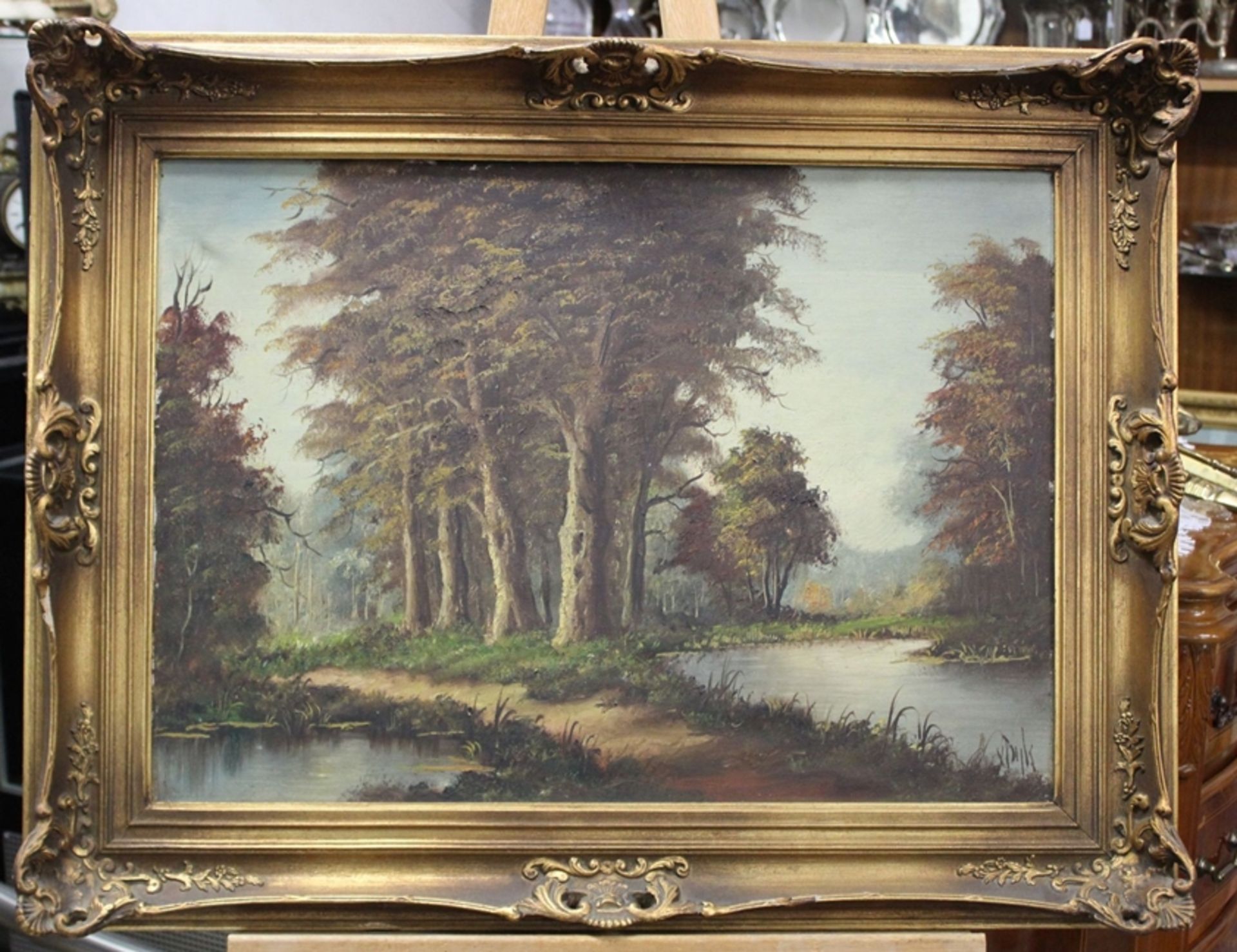 unleserl.signierte  Waldlandschaft, Öl/Leinwand, gerahmt, RG 69 x 88cm. - Bild 3 aus 3