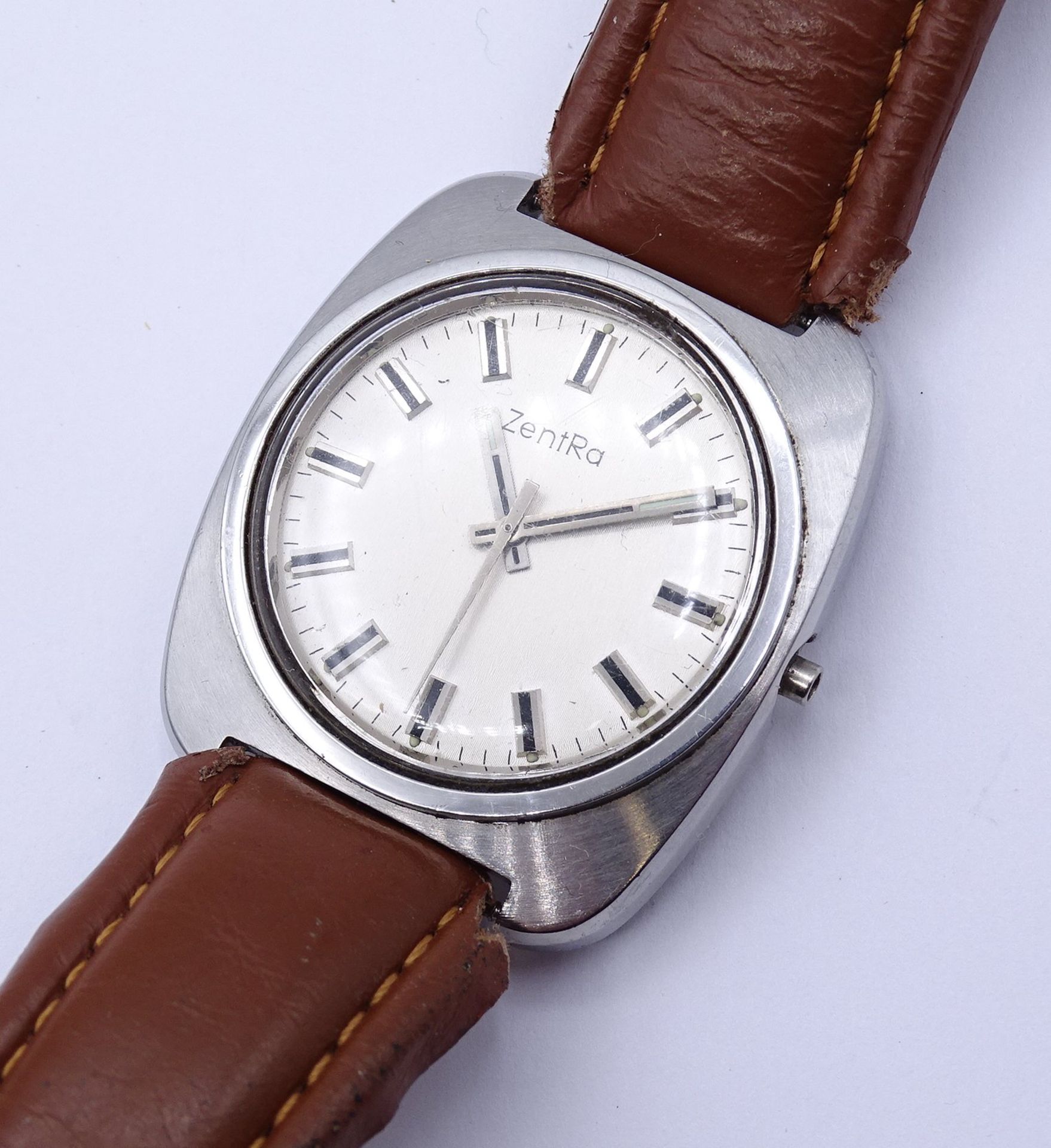 Herren Armbanduhr ZENTRA, mechanisch, Funktion nicht überprüft (Krone fehlt), Gehäuse 36x36mm
