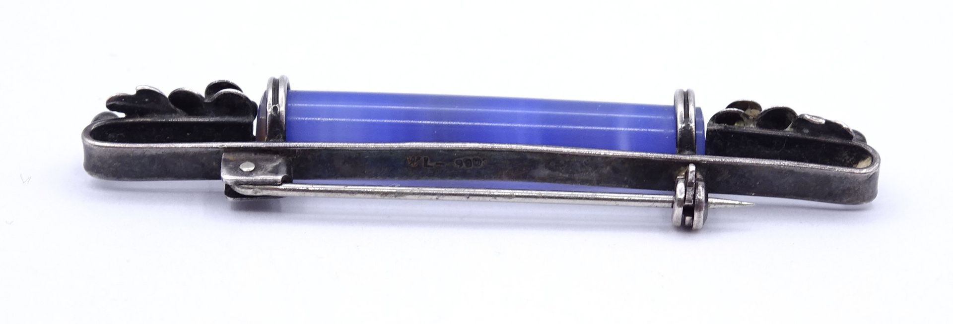 Designer Brosche WL - 900er Silber mit blauen Stein,L. 5,8cm, 6,3g. - Bild 3 aus 4