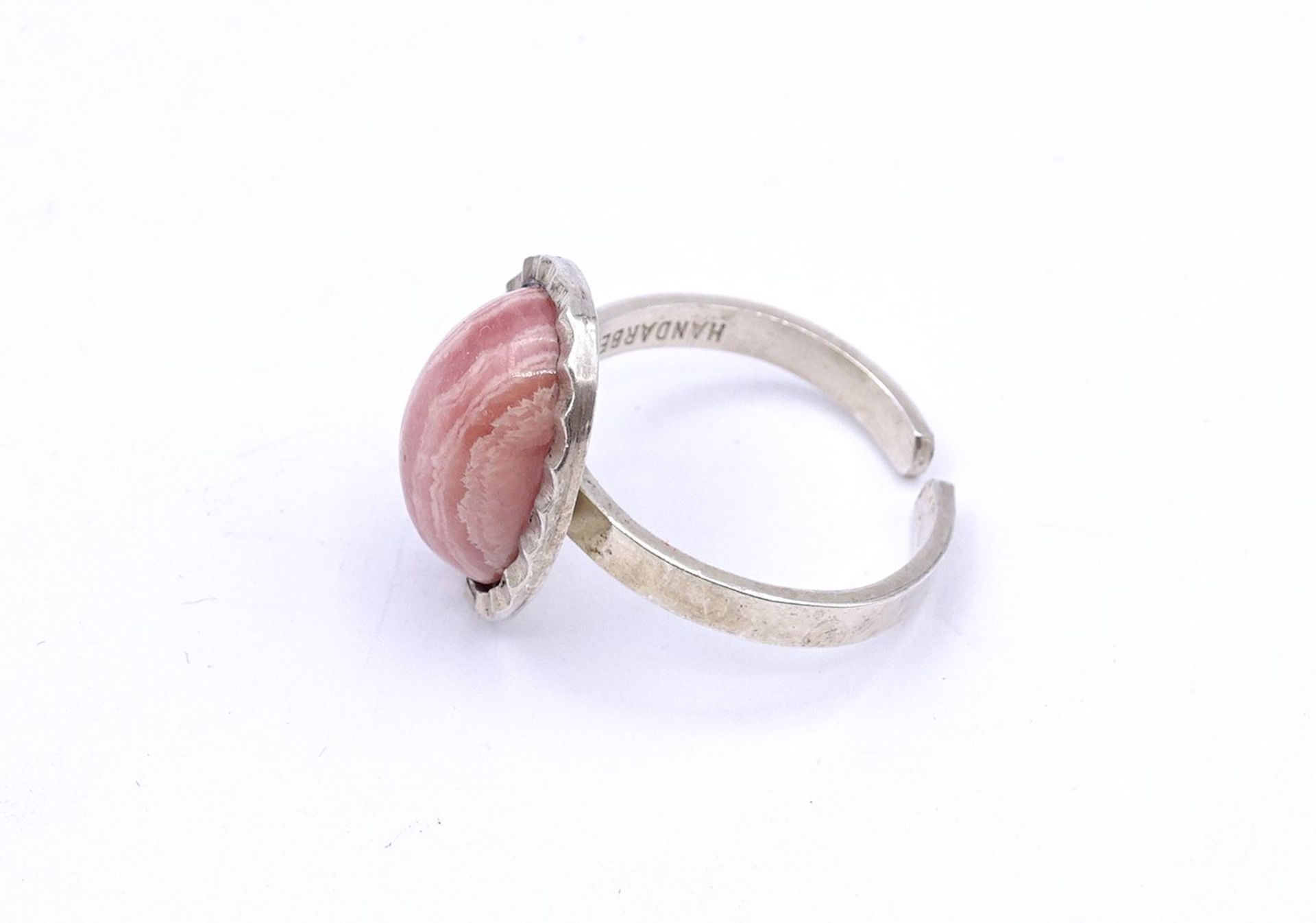 830er Silber Ring mit Rosenquarz Cabochon, offene Ringschiene, 5,4g. - Bild 3 aus 3