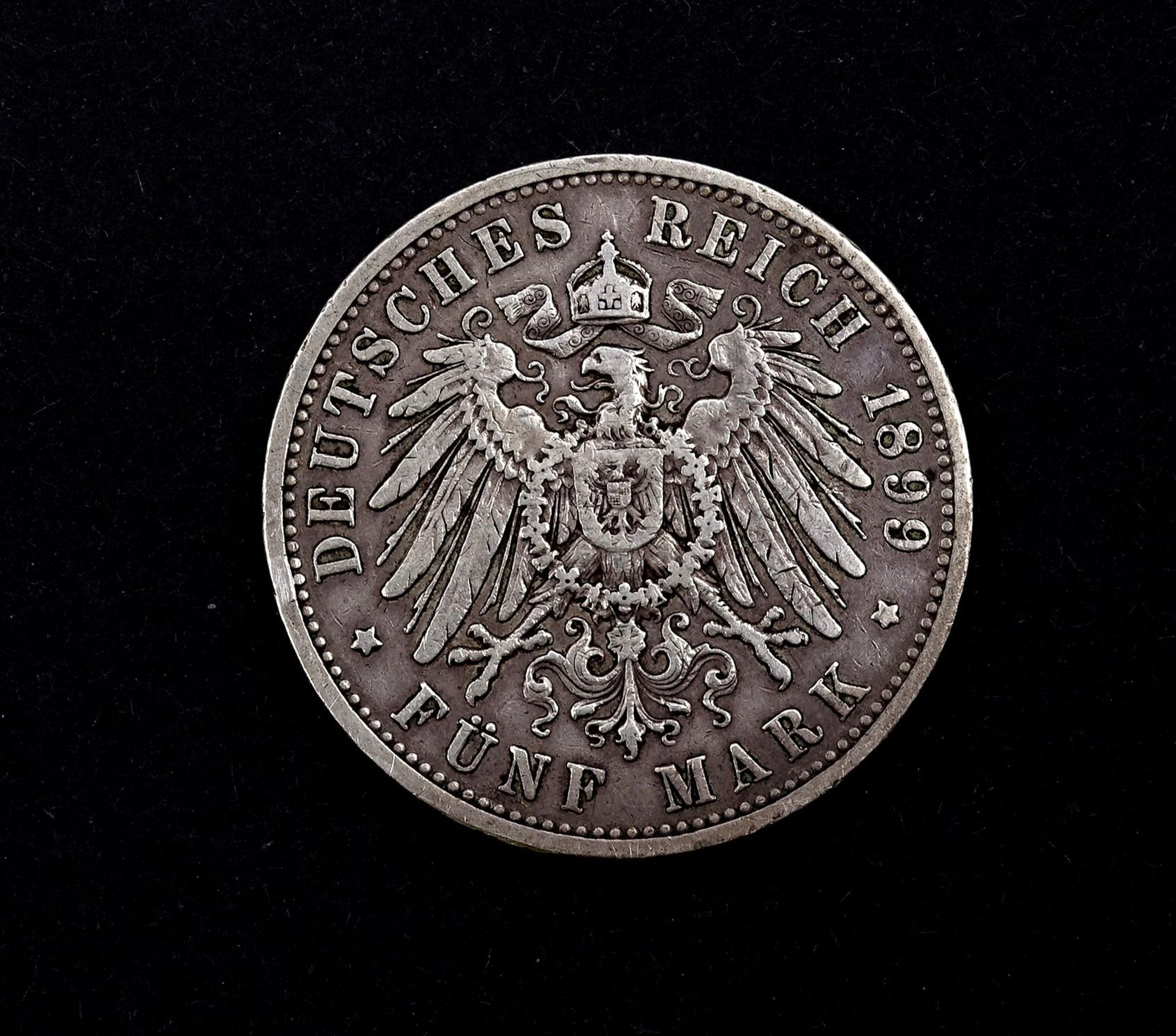 Fünf Mark 1899 Deutsches Reich Wilhelm II Deutscher Kaiser König v. Preussen A, D. 38mm, 27,55g. - Bild 2 aus 2