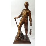 Statuette eines Bergmanns, Zinn? kupferfarben bemalt, H. 34,5 cm, Bemalung stellenweise zerkratzt