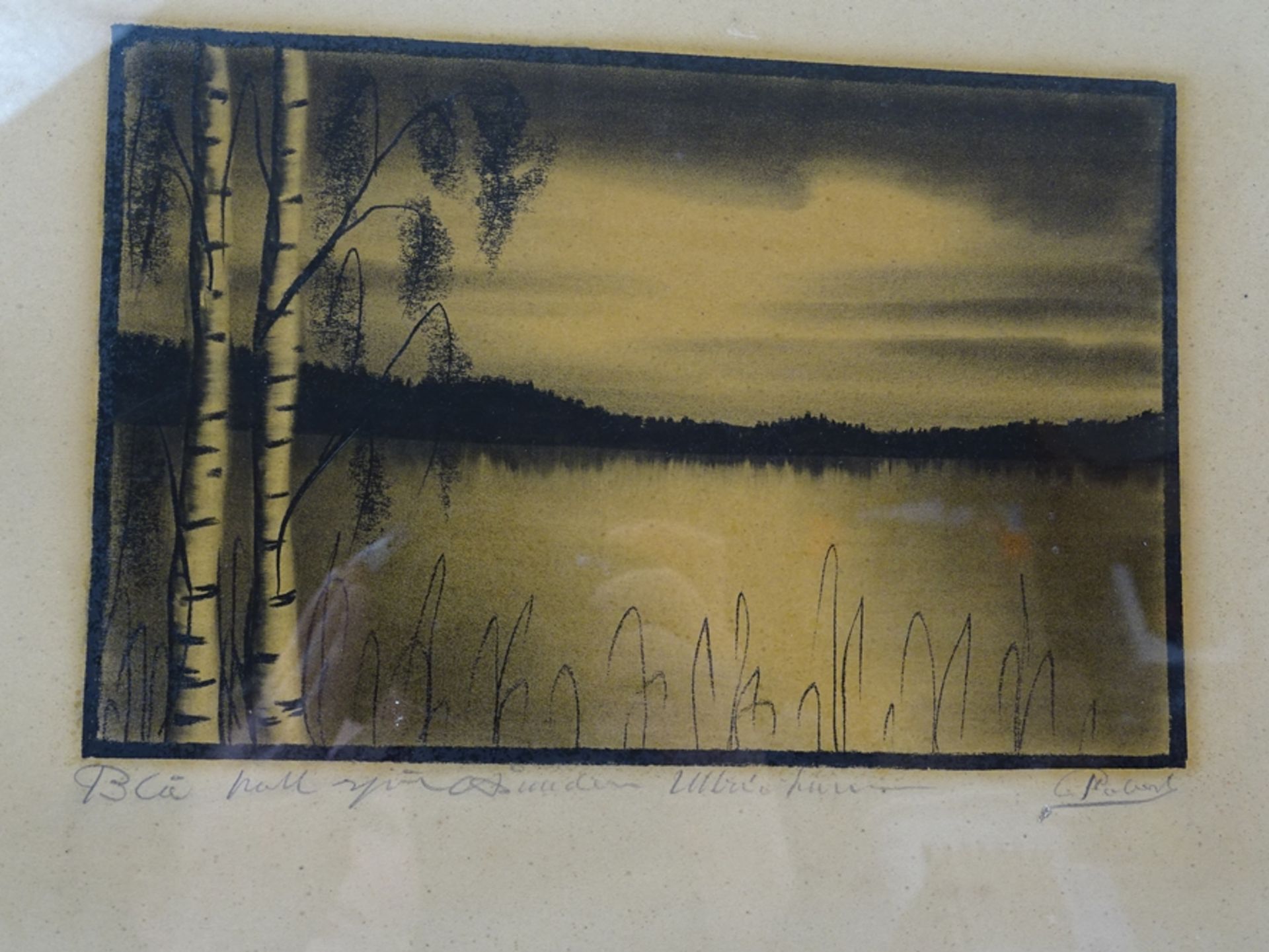 Birken am See, Radierung, signiert und betitelt, gerahmt, hinter Glas, RG 24 x 33 cm, Rahmen locker - Bild 2 aus 2
