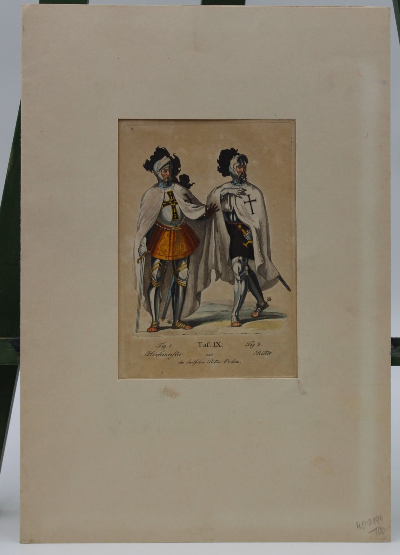 handcolorierter Stich, Hochmeister und Ritter des deutschen Ritter Ordens,wohl um 1800ungerahmt in  - Bild 2 aus 4