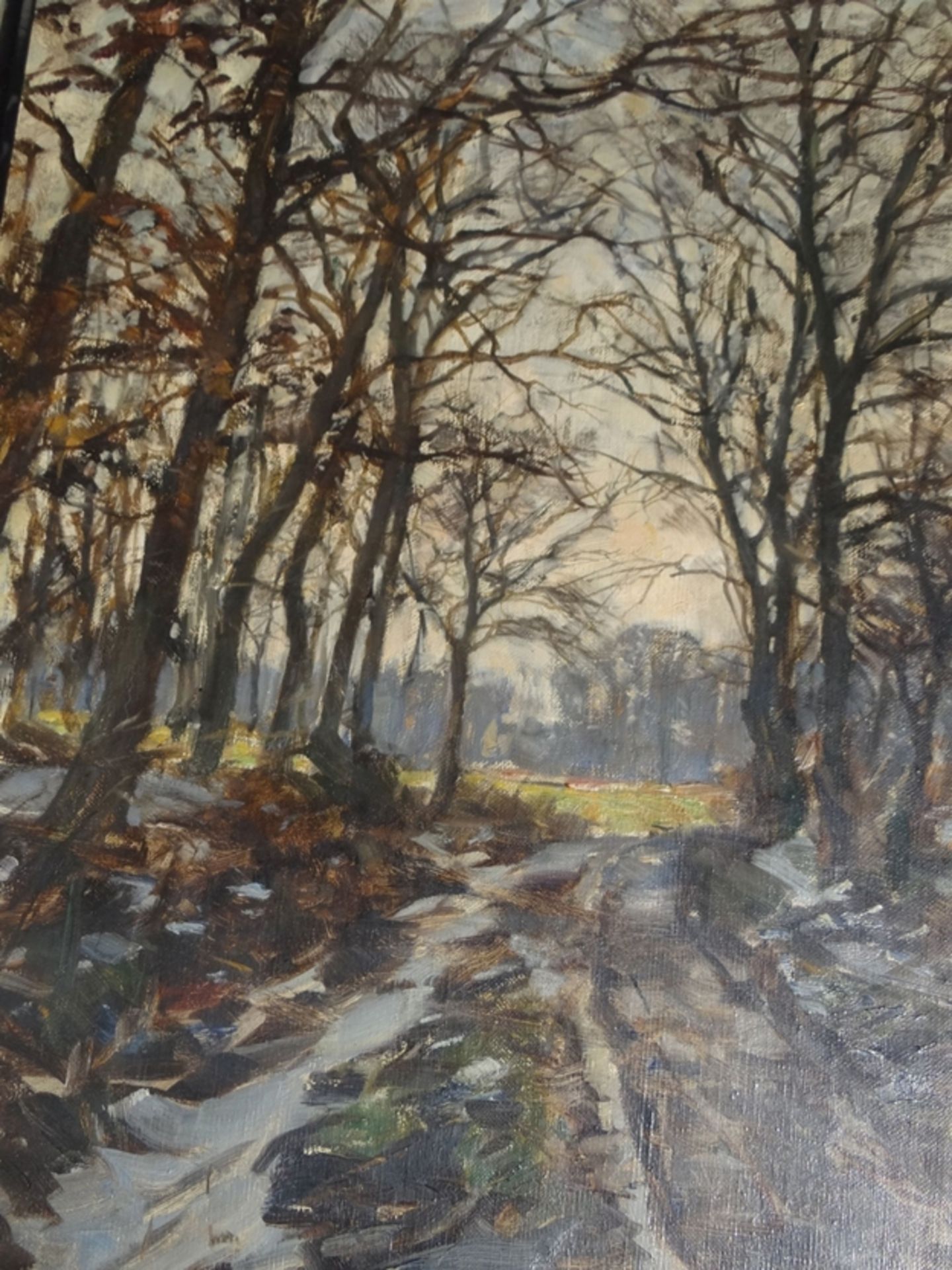 anonymer Waldweg im Winter, Öl/Leinen, gerahmt, RG 72x61 cm - Bild 3 aus 7