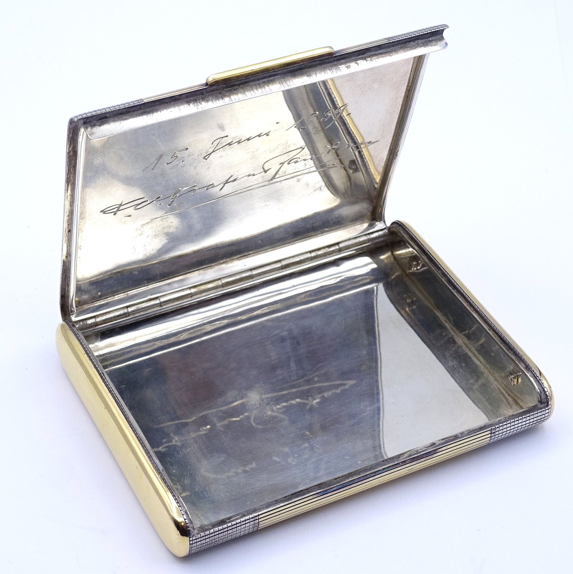 schwere Silber-Zigarettendose -925-oder ähnliches, massiv und vergoldet, 7,5x10,5 cm, 187 gr. - Bild 8 aus 9