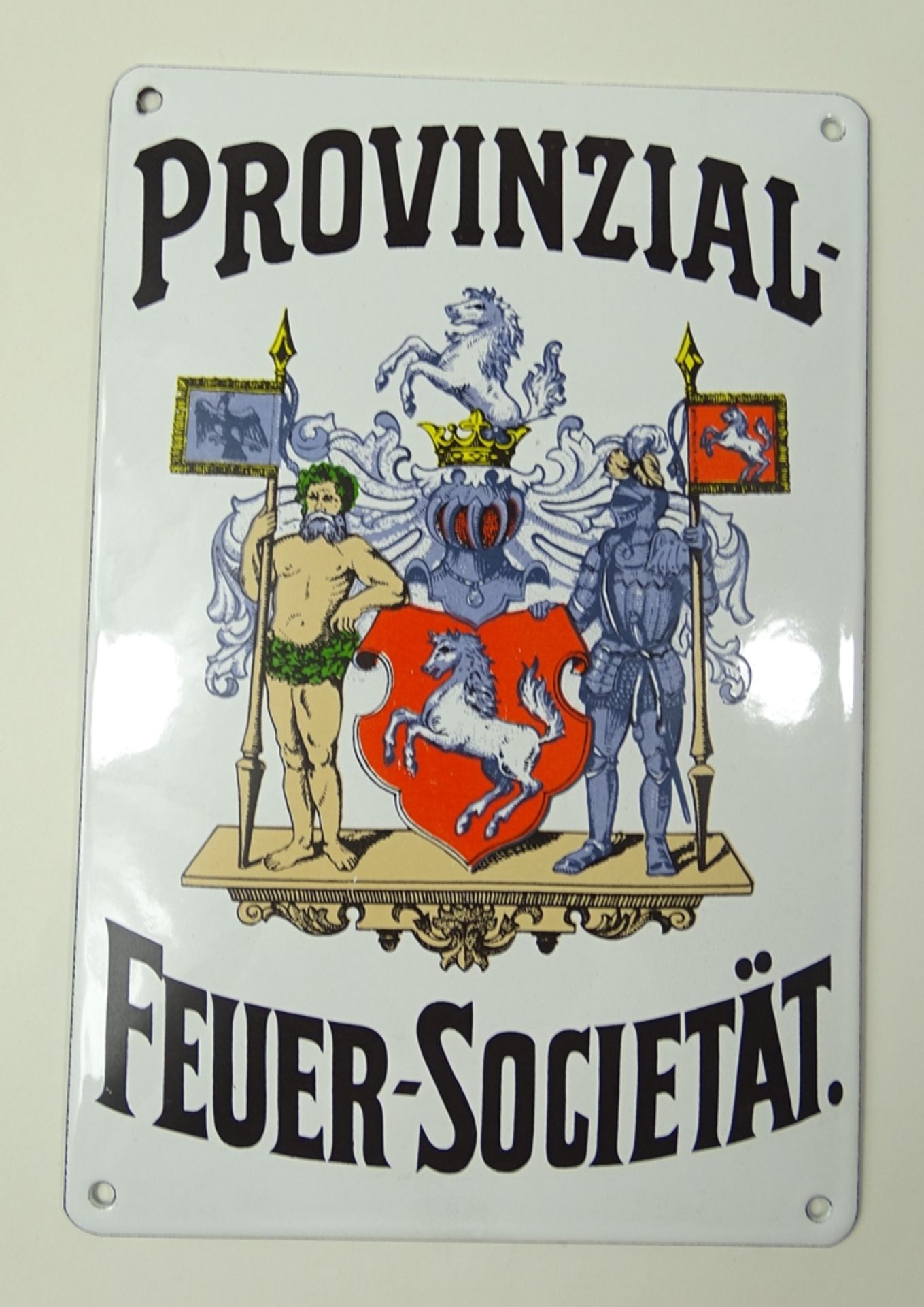 Emailleschild "Provinzial Feuer Societät", 16 x 23,5 cm, leichte Altersspuren