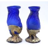 Kunstglas Vasen , Frankreich? mit goldfarbenes Overlay, Bronze?unleserlich signiert, H. 12cm