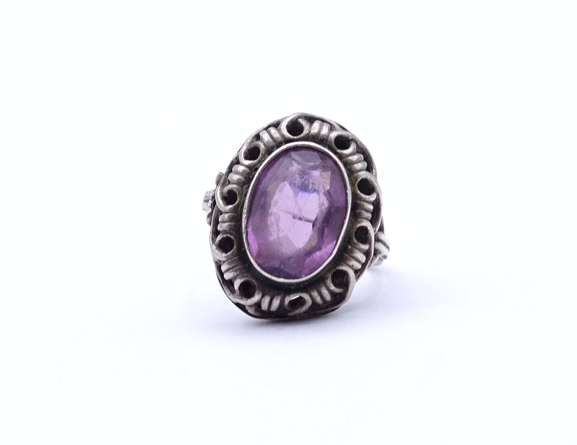 Alter Amethyst Silber Ring, 835/000, Tragespuren, RG 51, 3,5g.