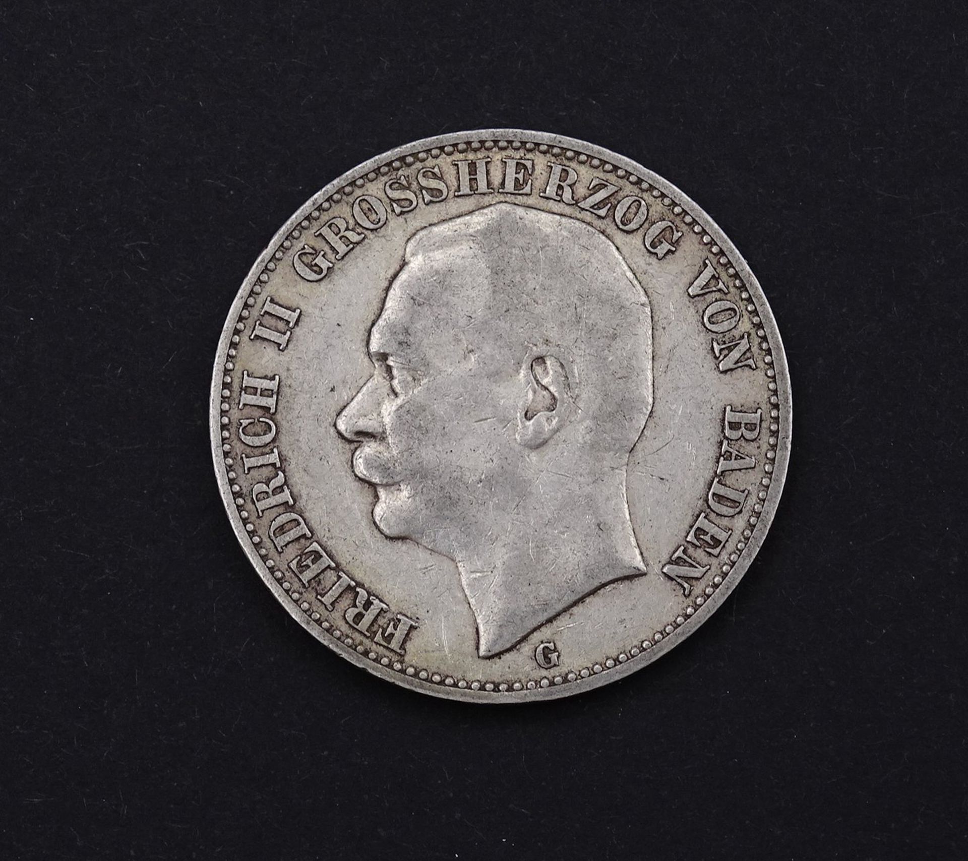 Drei Mark 1908 Friedrich II Grossherzog von Baden G, 16,60g.,D. 32,9mm