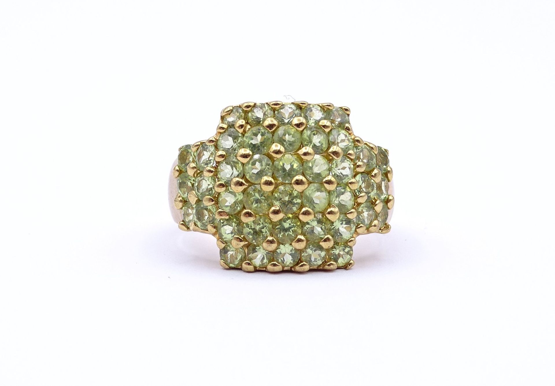 Silber Ring mit rund facc. Peridots, Sterling Silber 0.925 - vergoldet, 10,5g., RG 65