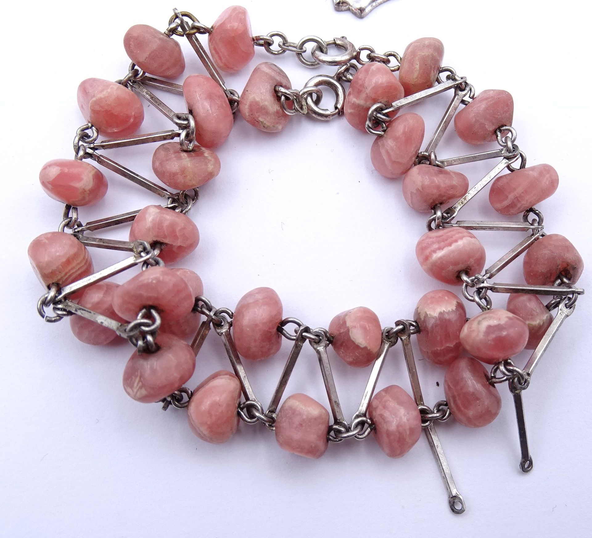 Rhodochrosit Schmuck, Anhänger, Armband und Halskette, Silber 0.835, zus. 85g. Armband tw. mit lose - Bild 2 aus 4