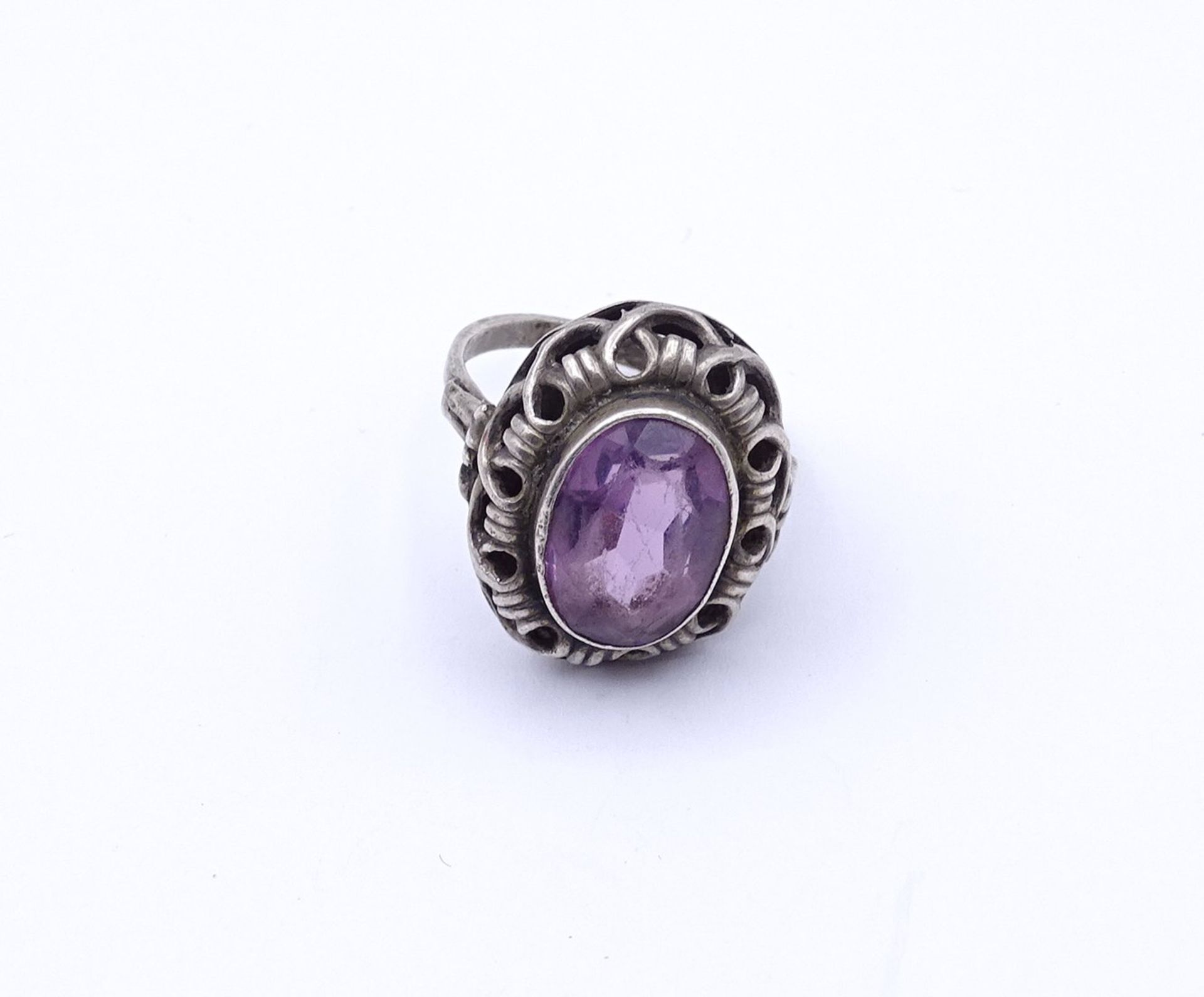 Alter Amethyst Silber Ring, 835/000, Tragespuren, RG 51, 3,5g. - Bild 2 aus 5