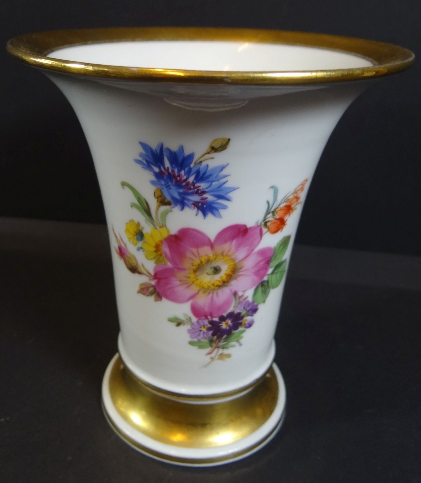 Trichtervase "Meissen" Blumendekor, 1.Wahl, H-14 cm - Bild 2 aus 5