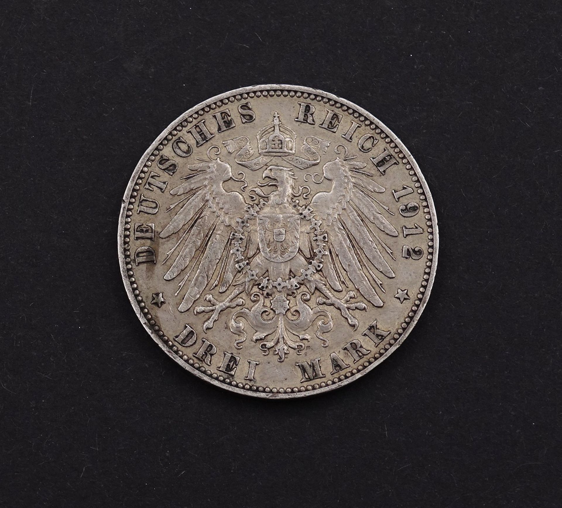 Drei Mark 1912 Friedrich August König von Sachsen E, 16,59g.,D. 32,8mm - Bild 2 aus 2