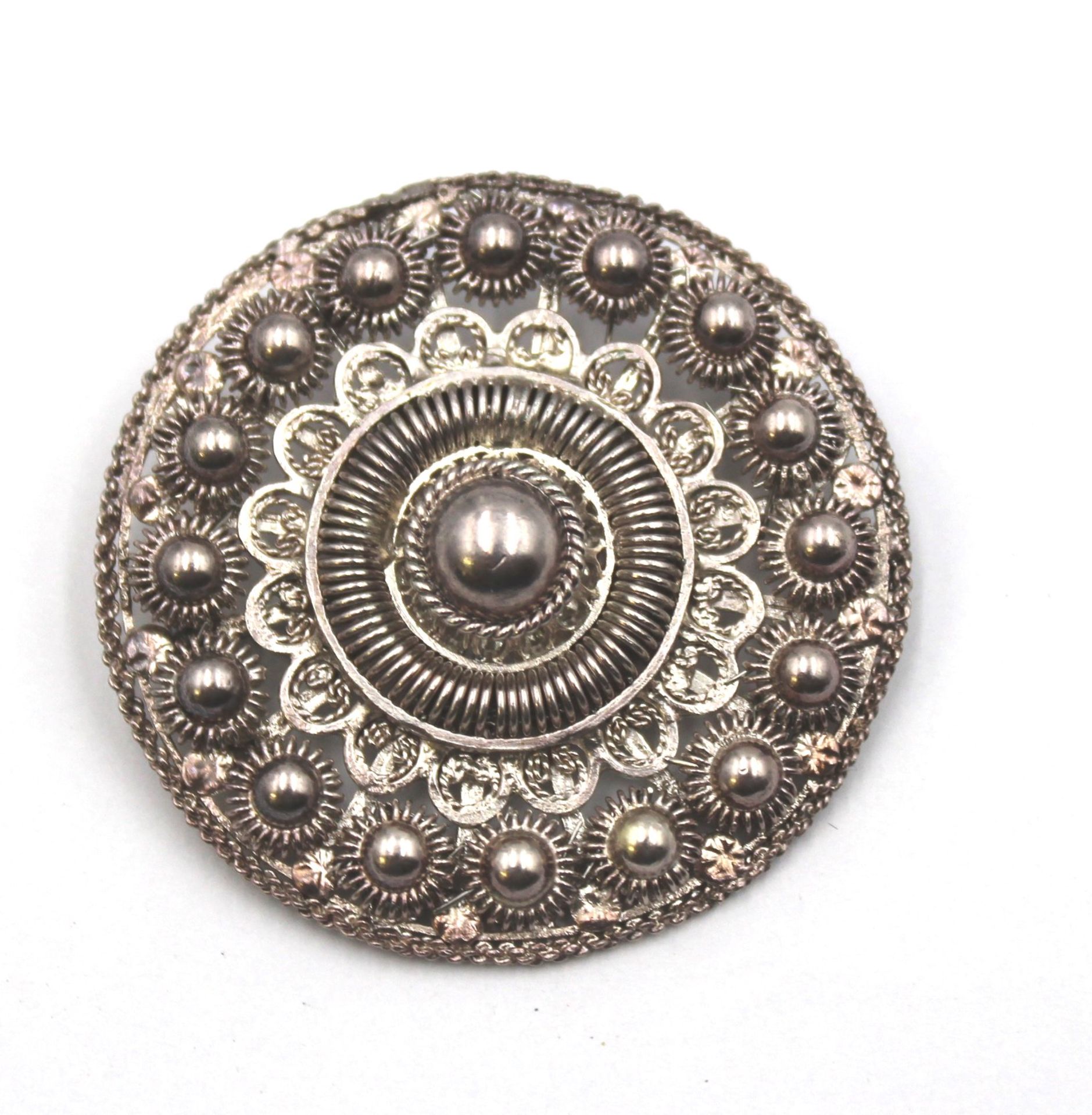 runde Trachtenbrosche, Silber (gepr.), ca. 19,4gr., D-4,5cm.