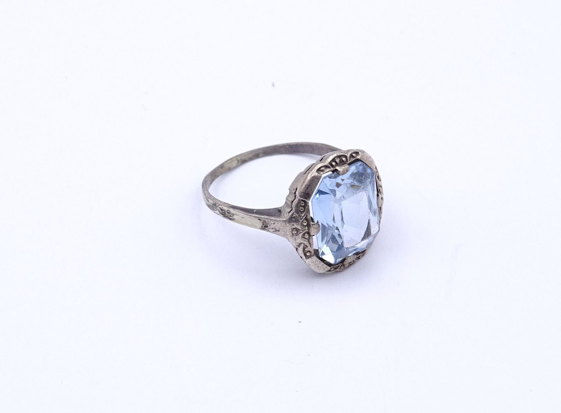 925er Silber Ring mit einen hellblauen facc. Edelstein, 3,0g., RG 52 - Bild 3 aus 5