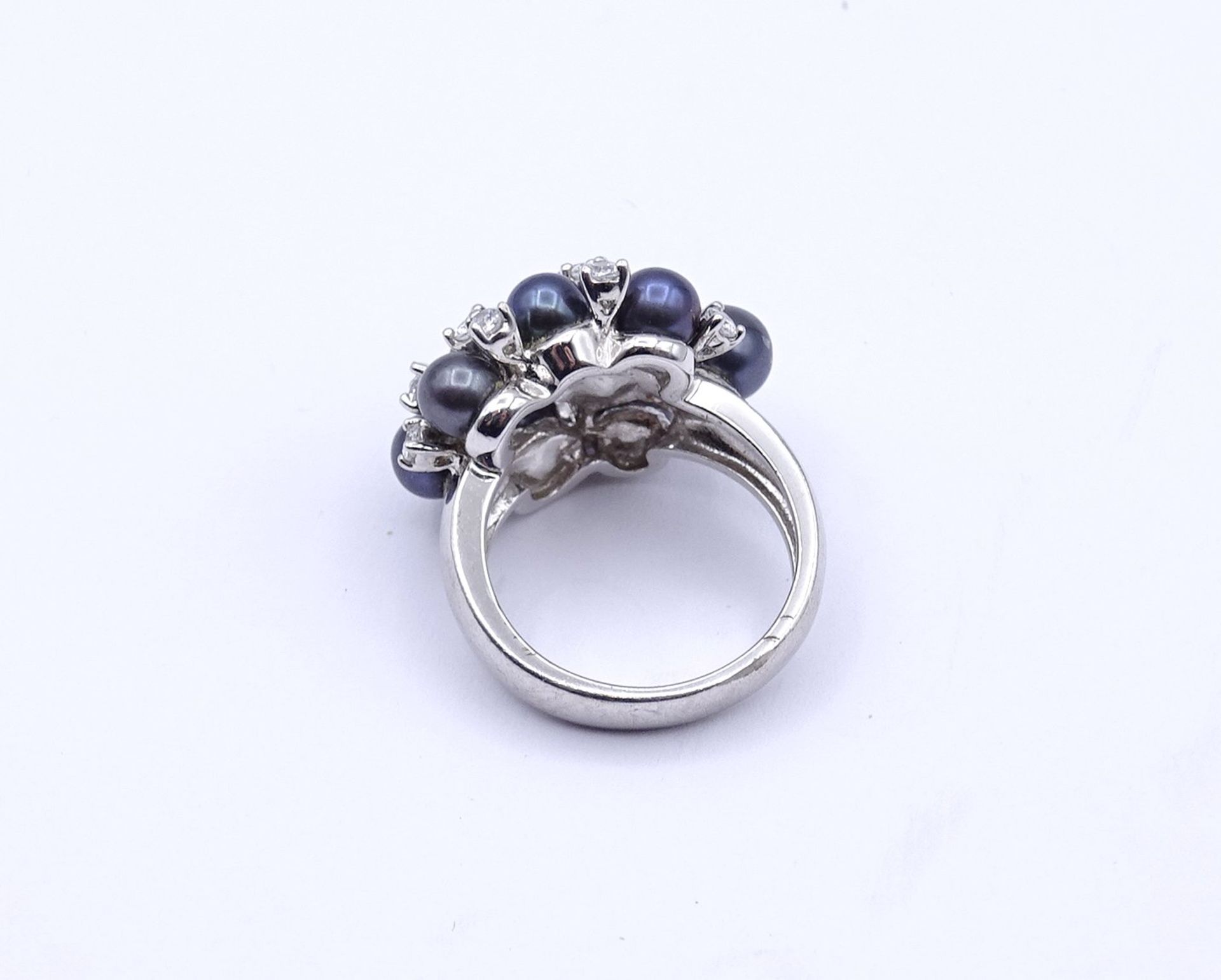 925er Silber Ring mit Perlen und rund facc. klaren Steinen, 7,8g., RG 50 - Bild 5 aus 5