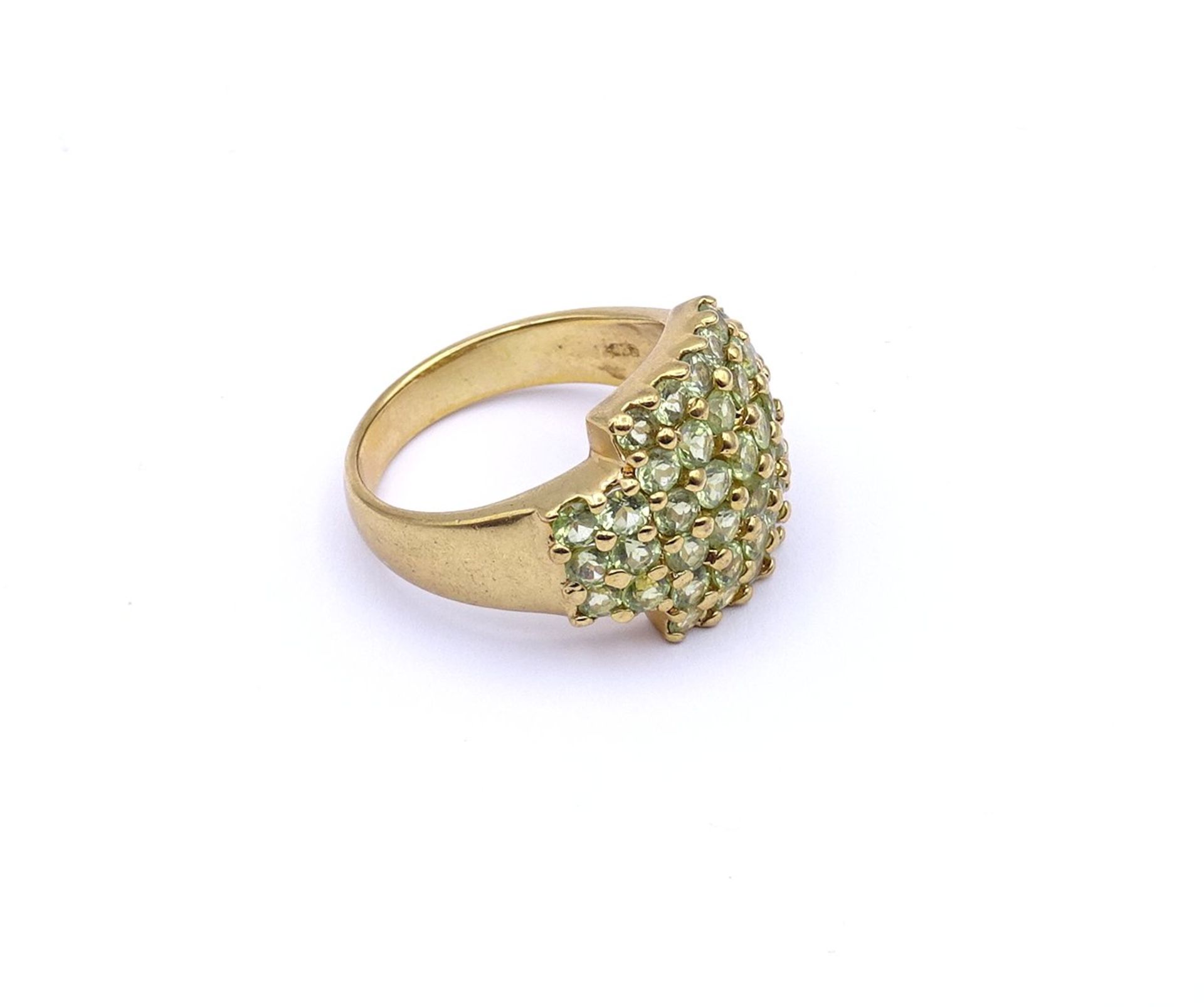 Silber Ring mit rund facc. Peridots, Sterling Silber 0.925 - vergoldet, 10,5g., RG 65 - Bild 3 aus 5